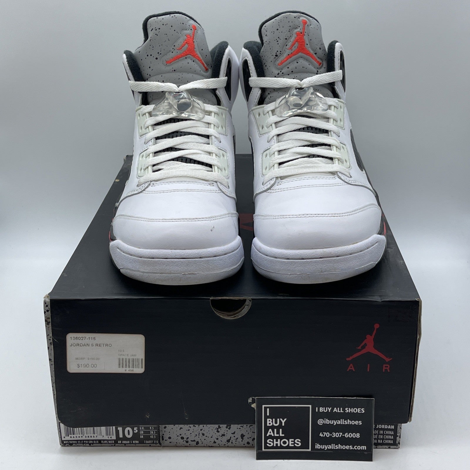 Size 10.5 - Air Jordan 5 Retro Pro Stars White Black Green Leather (136027-115)
