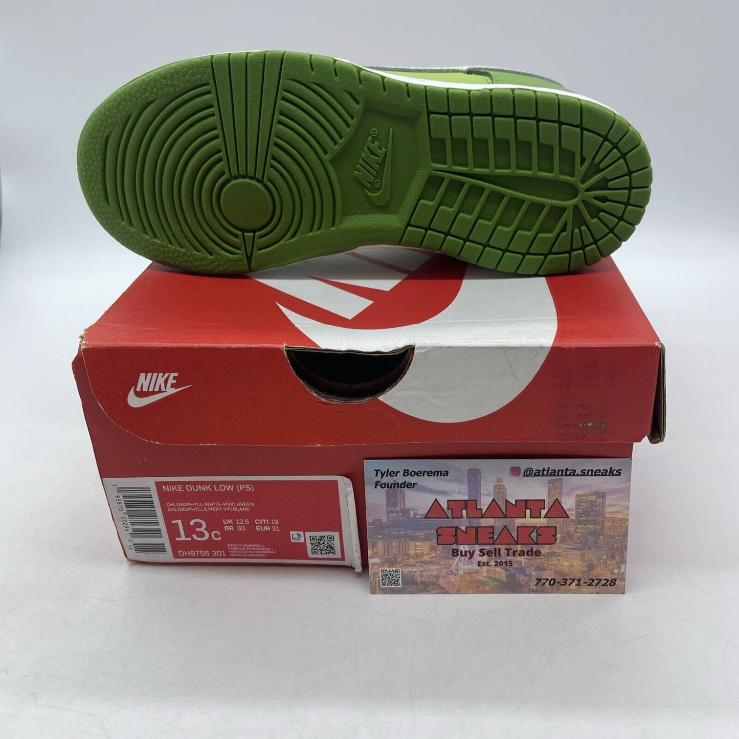 Size 13C (PS) - Nike Dunk Low Chlorophyll Green White Leather (DH9756-301)