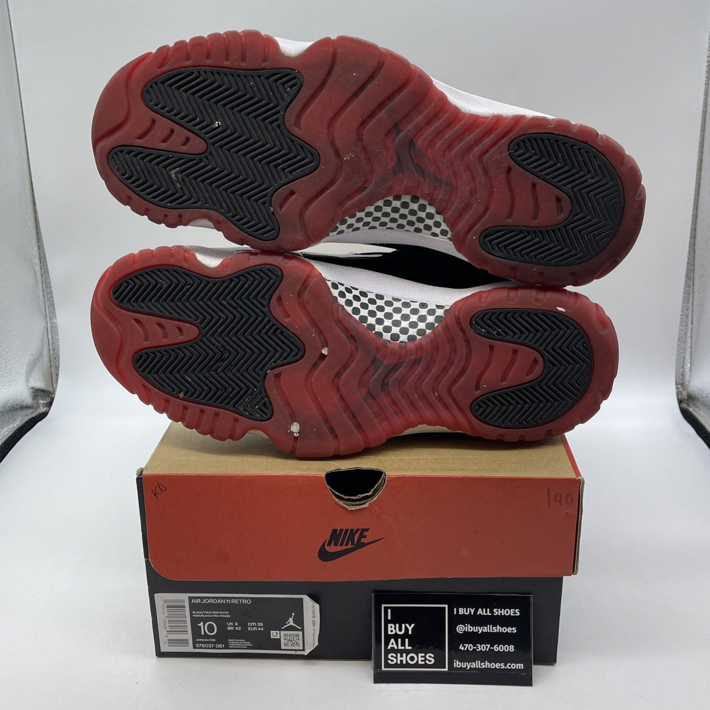 Size 10 - Jordan 11 Retro High Bred Black Red White Suede Leather (378037-061)