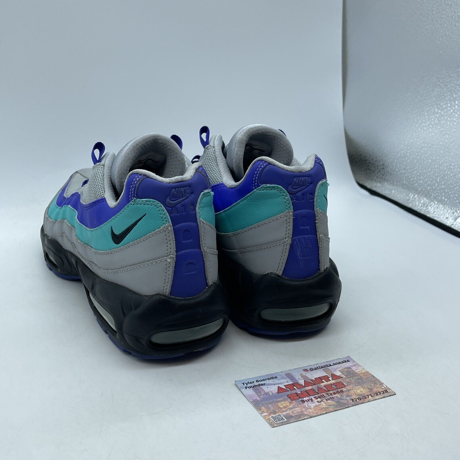 Size 10 - Nike Air Max 95 Aqua Blue Grey Black Purple Leather (AT2865-001)