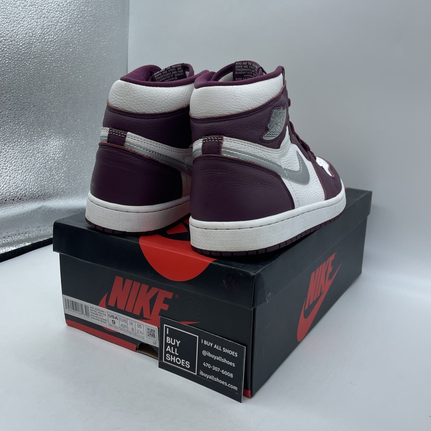 Size 9 - Jordan 1 Retro High OG Bordeaux Silver White Leather (555088-611)