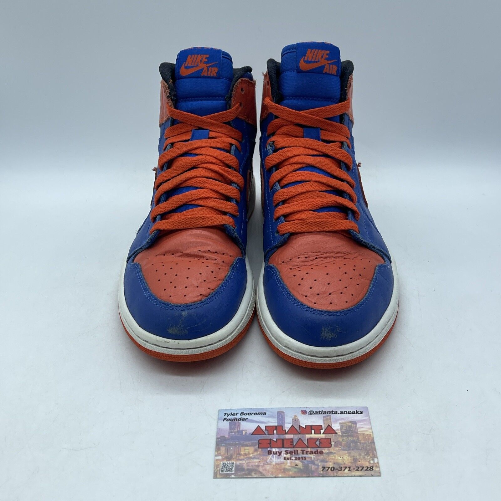 Size 8 - Air Jordan 1 Retro OG High Knicks Orange Blue Leather (555088-407)
