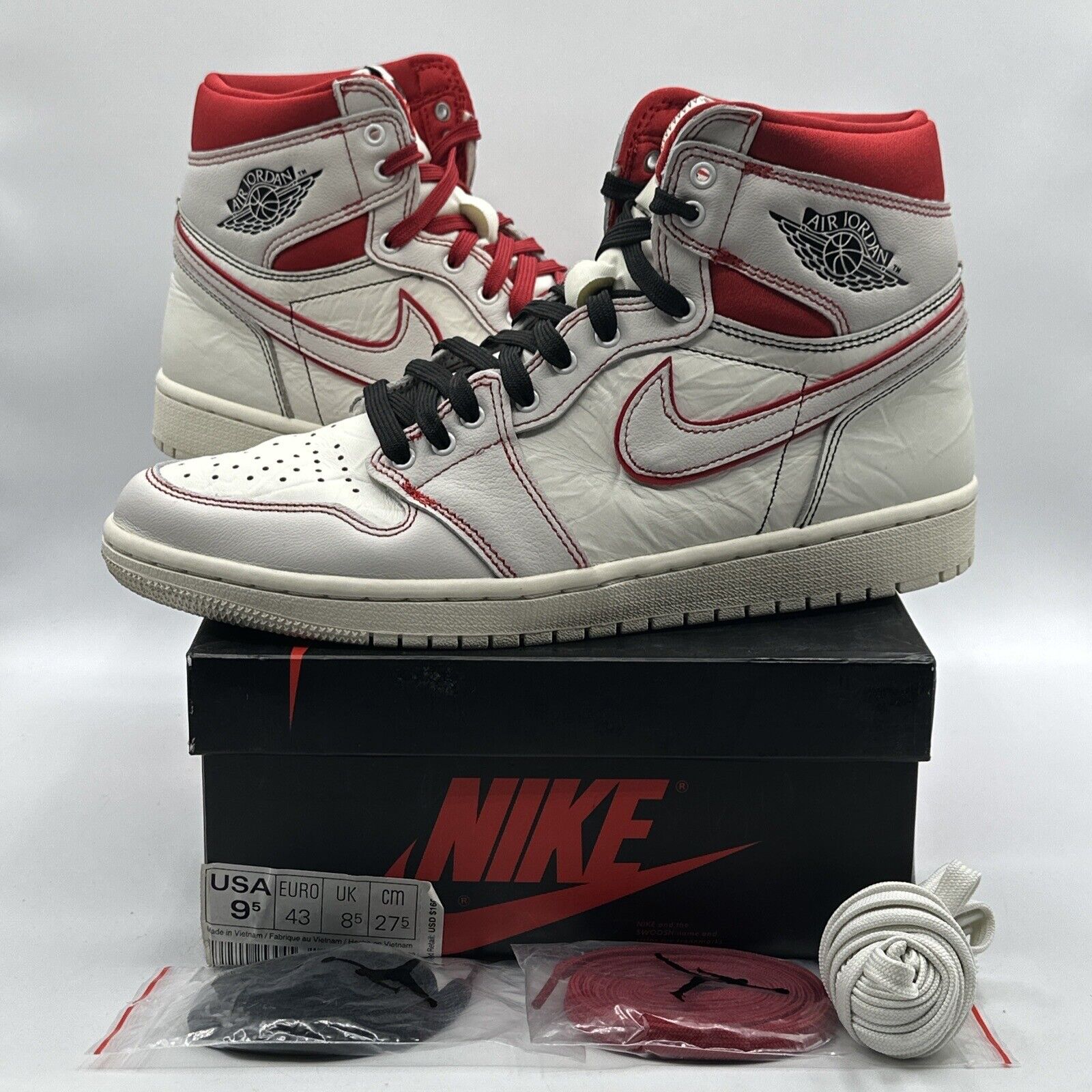 Size 9.5 - Jordan 1 Retro High OG Phantom 2019 White Red Black Cracked Leathers