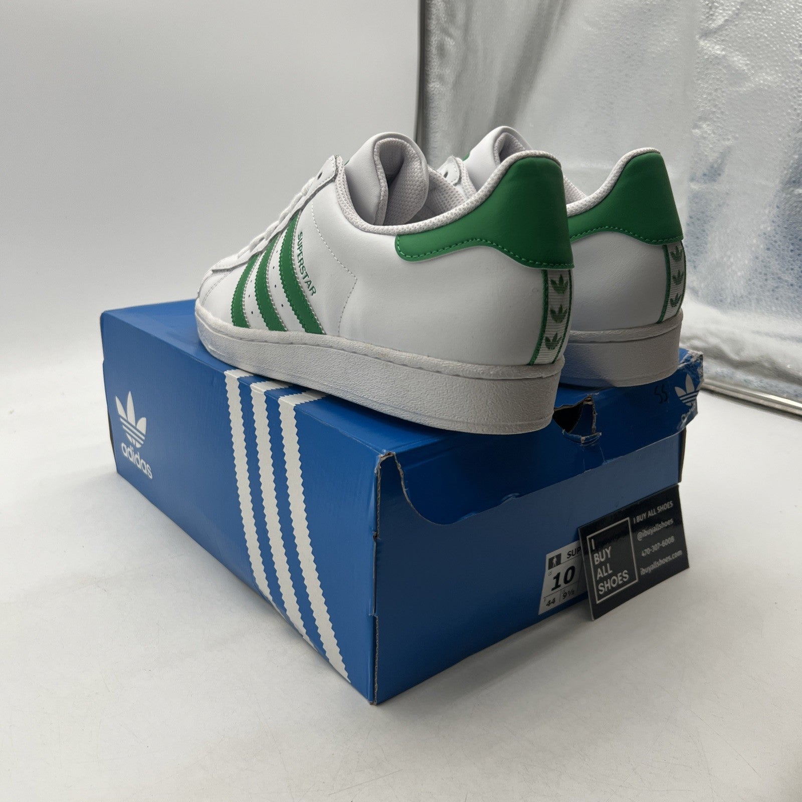 Size 10 - adidas Superstar White Green (IE9047)