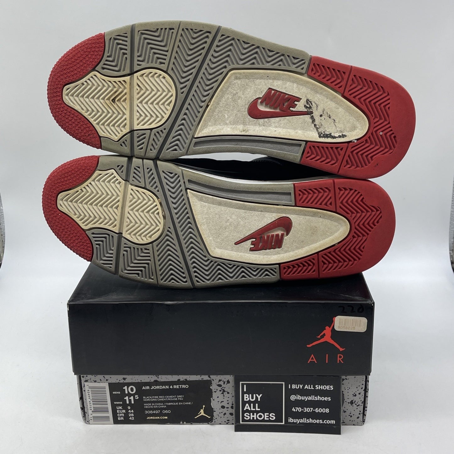 Size 10 - Jordan 4 Retro OG Mid Bred 2019 Black Grey Red Suede (308497-060)