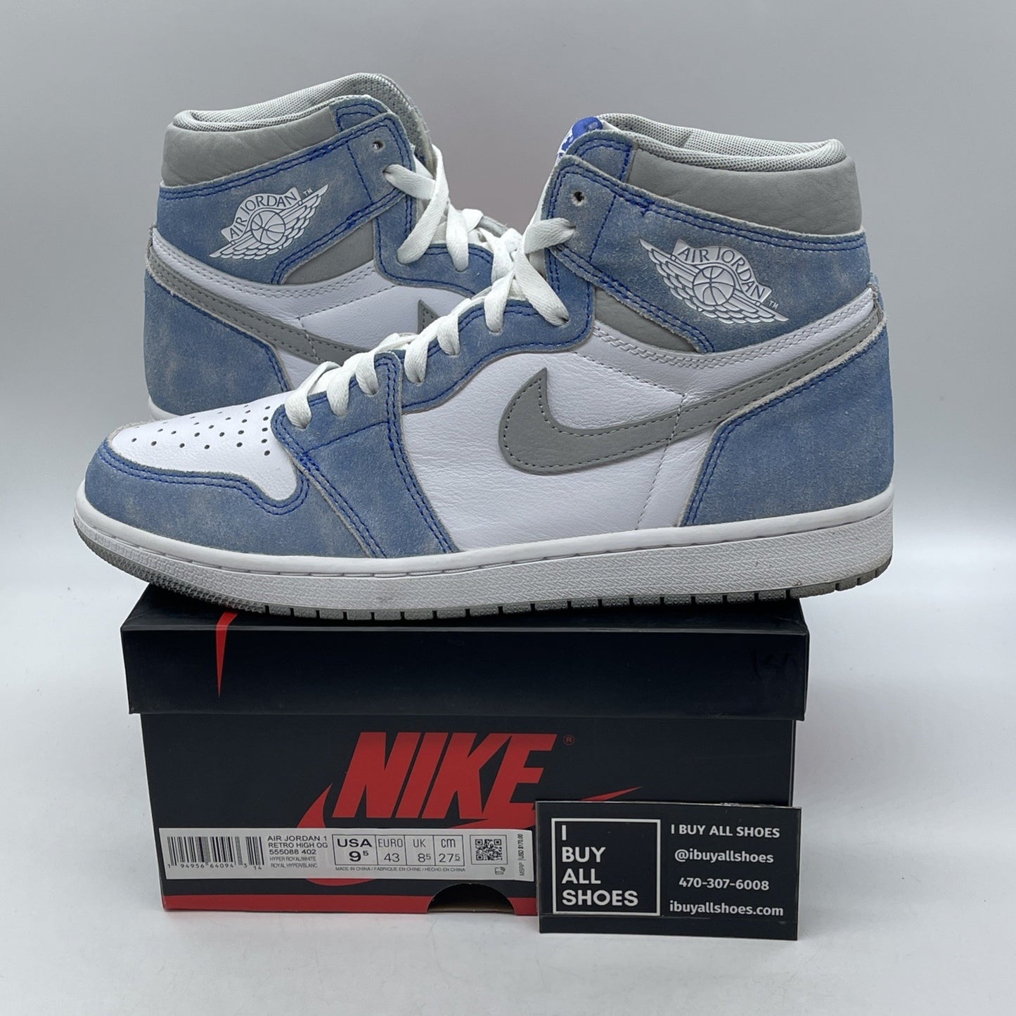 Size 9.5 - Air Jordan 1 Retro OG High Hyper Royal (555088-402)