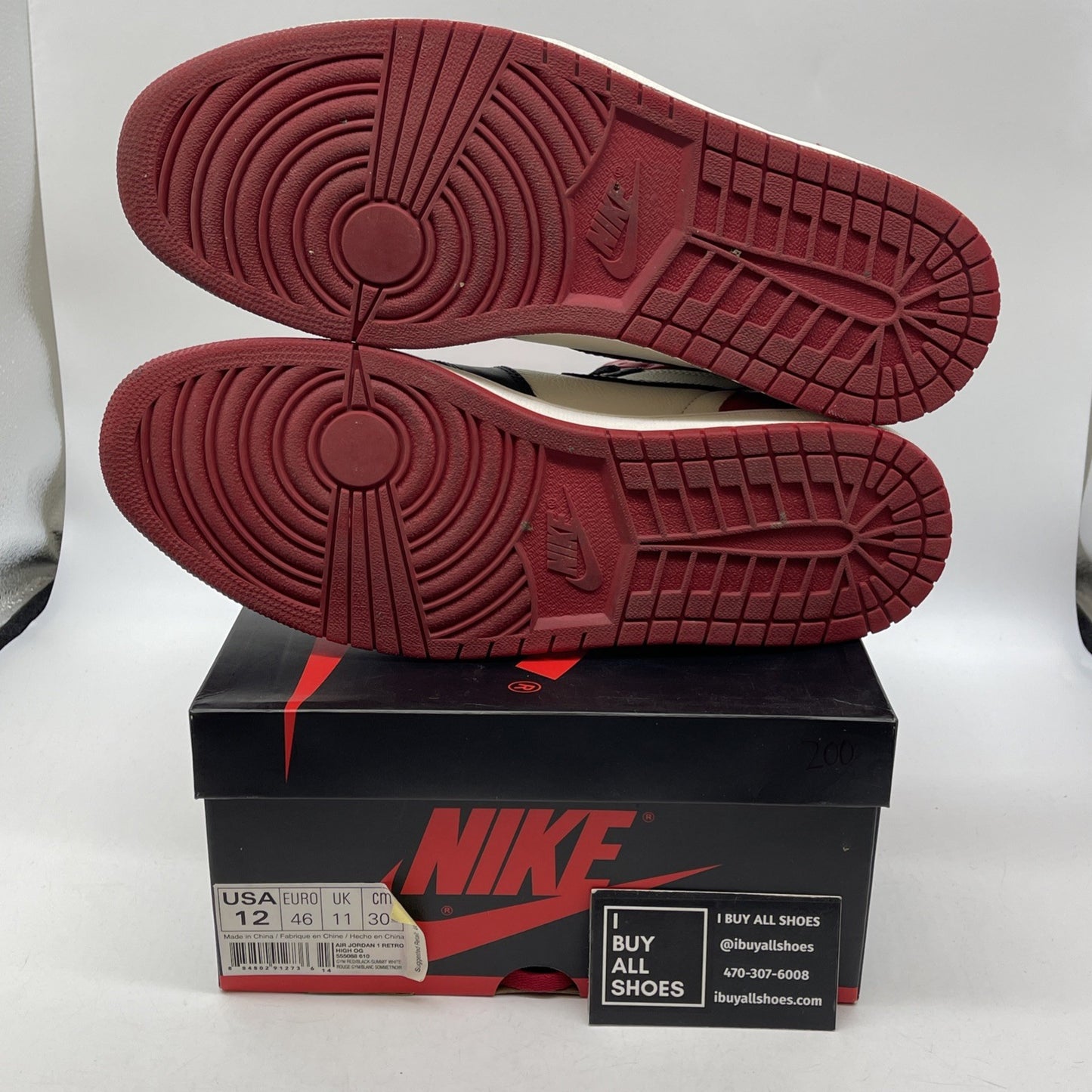 Size 12 - Jordan 1 Retro OG High Bred Toe Black Red Leather (555088-610)