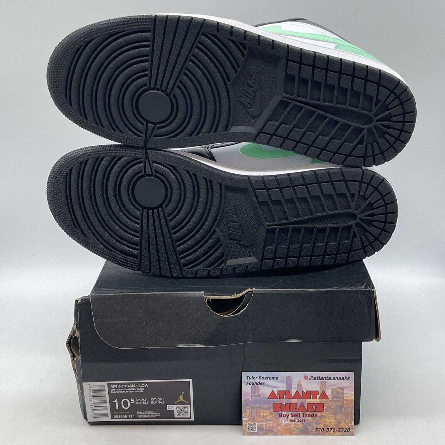 Size 10.5 - Air Jordan 1 Low Green Glow Black White Leather (553558-131)