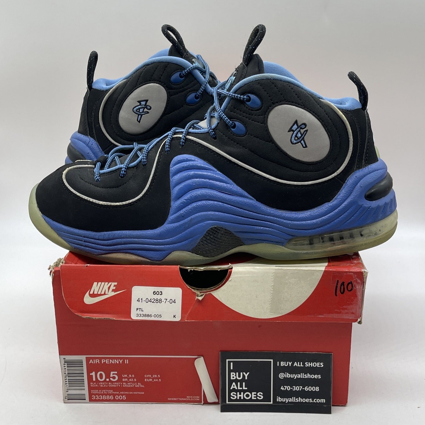 Size 10.5 - Nike Air Penny 2 Varsity Royal Black Blue Suede (333886-005)