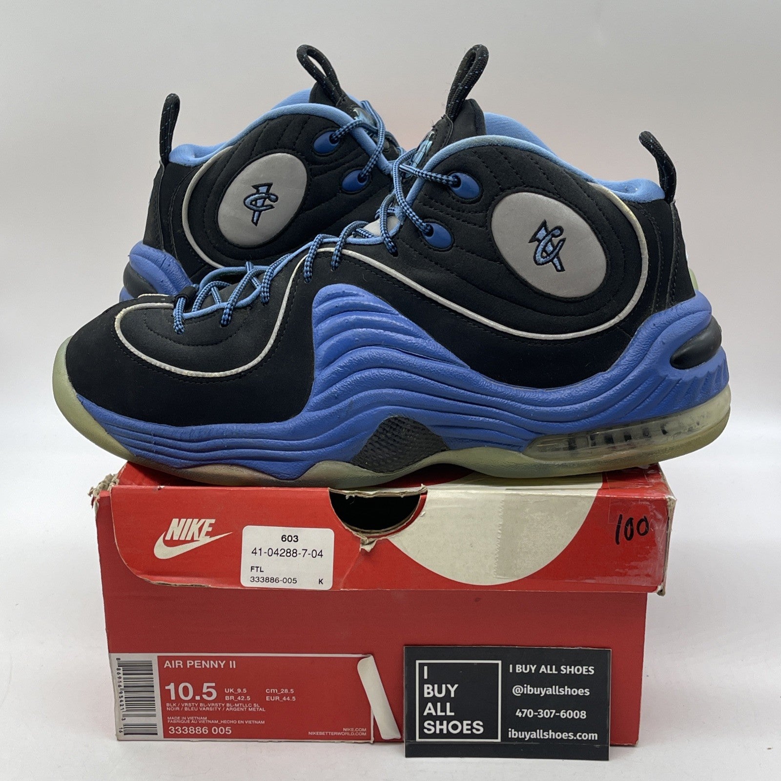 Size 10.5 - Nike Air Penny 2 Varsity Royal Black Blue Suede (333886-005)