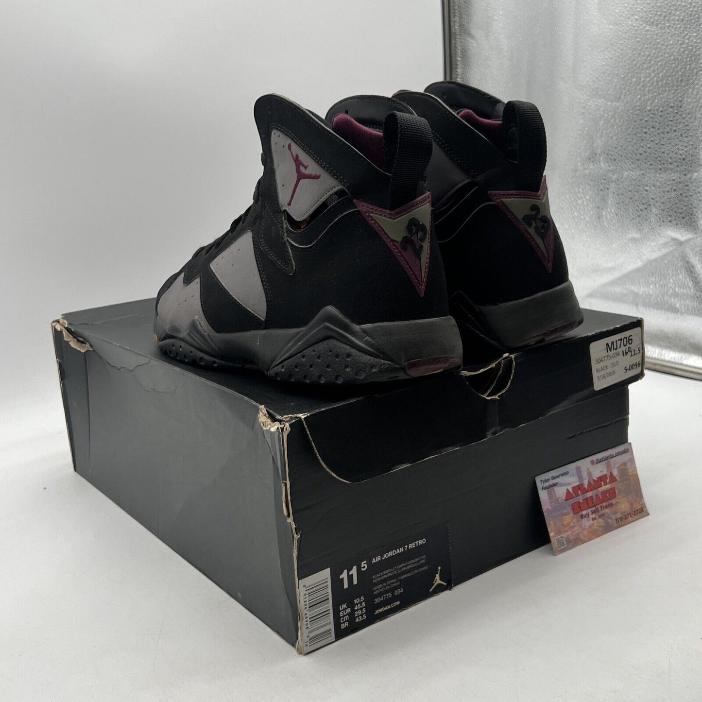 Size 11.5 - Jordan 7 Retro Bordeaux 2015 Grey Black Suede Maroon (304775-034)