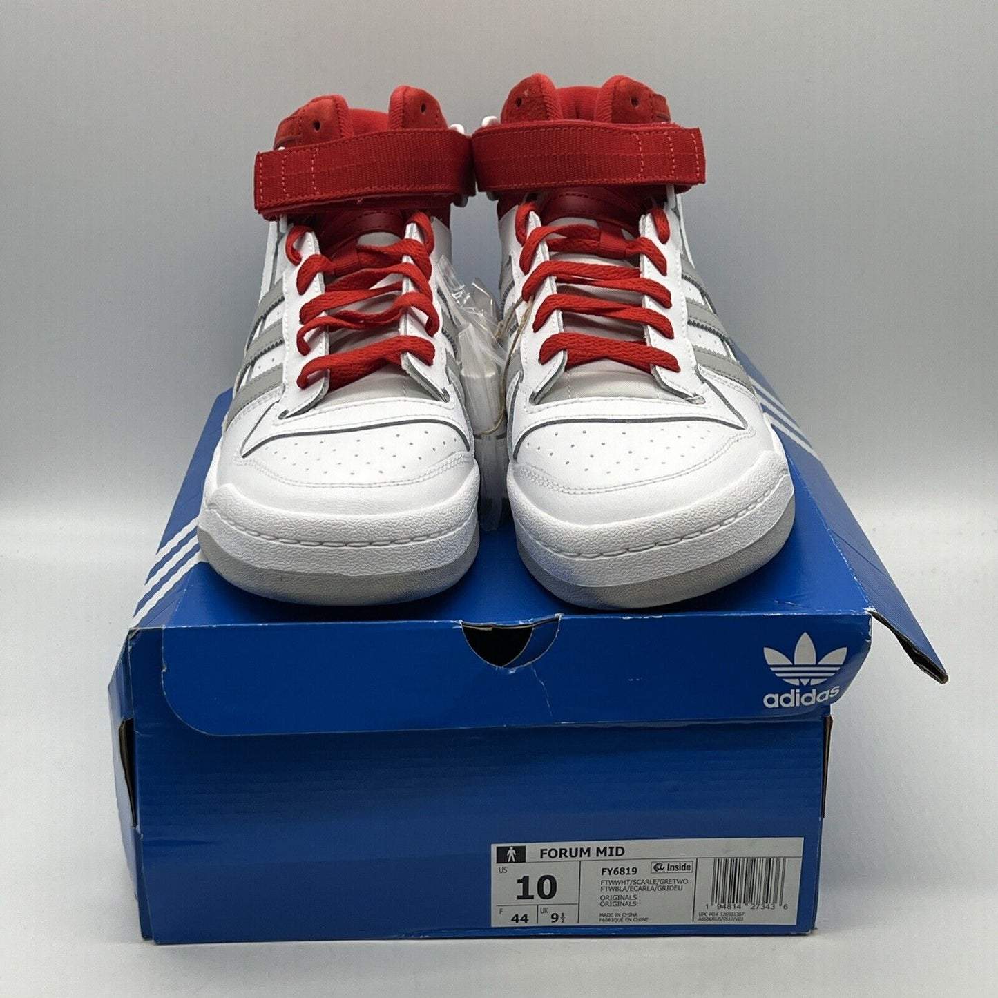 Size 10 - adidas Forum Mid White Scarlet Brand New Og All White Red Grey DS