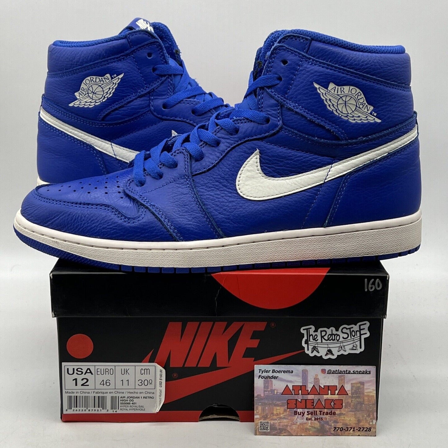 Size 12 - Air Jordan 1 Retro OG High Hyper Royal Blue White Leather (555088-401)