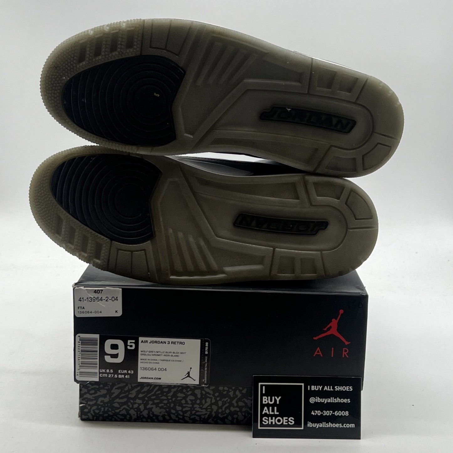 Size 9.5 - Air Jordan 3 Retro Wolf Grey (136064-004)