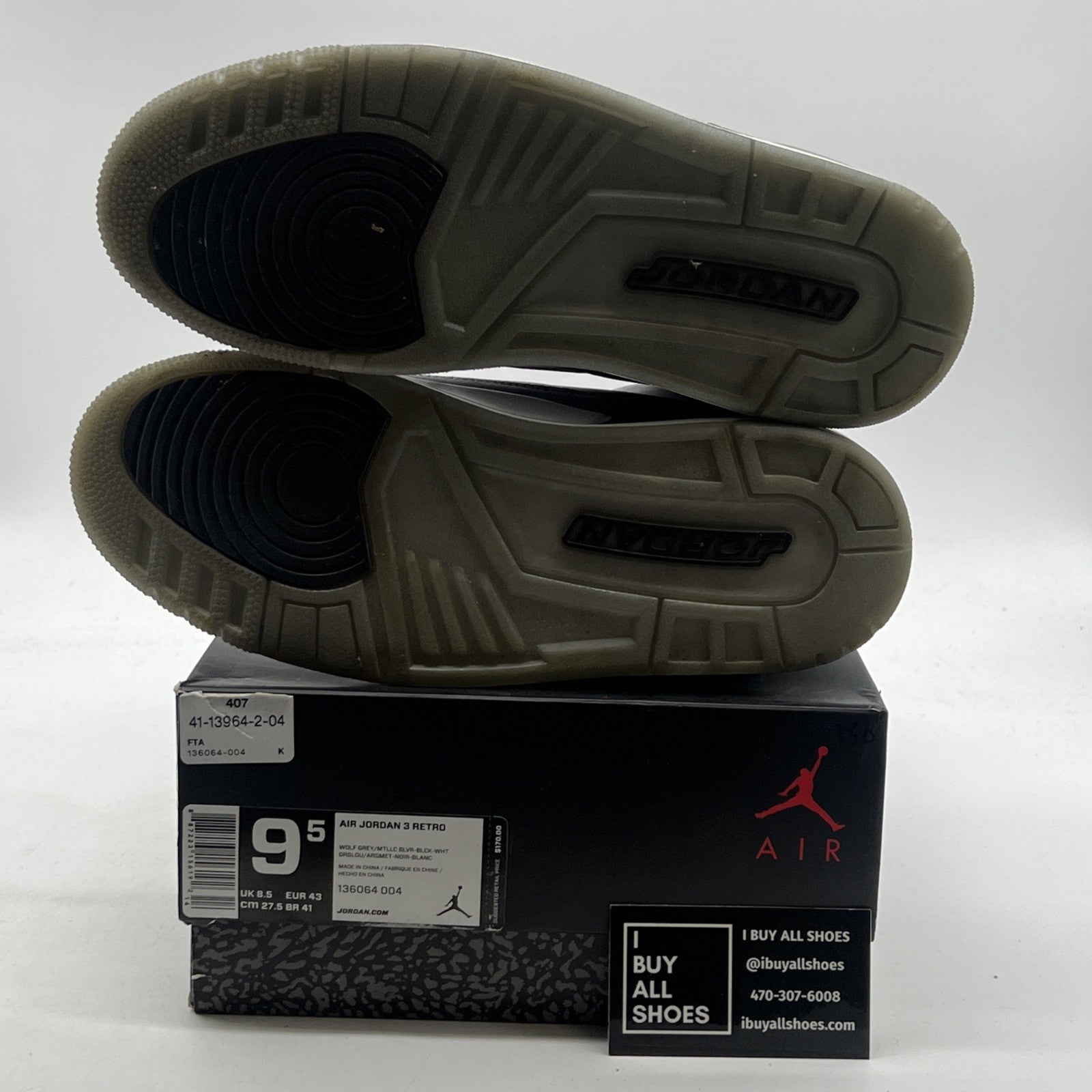 Size 9.5 - Air Jordan 3 Retro Wolf Grey (136064-004)