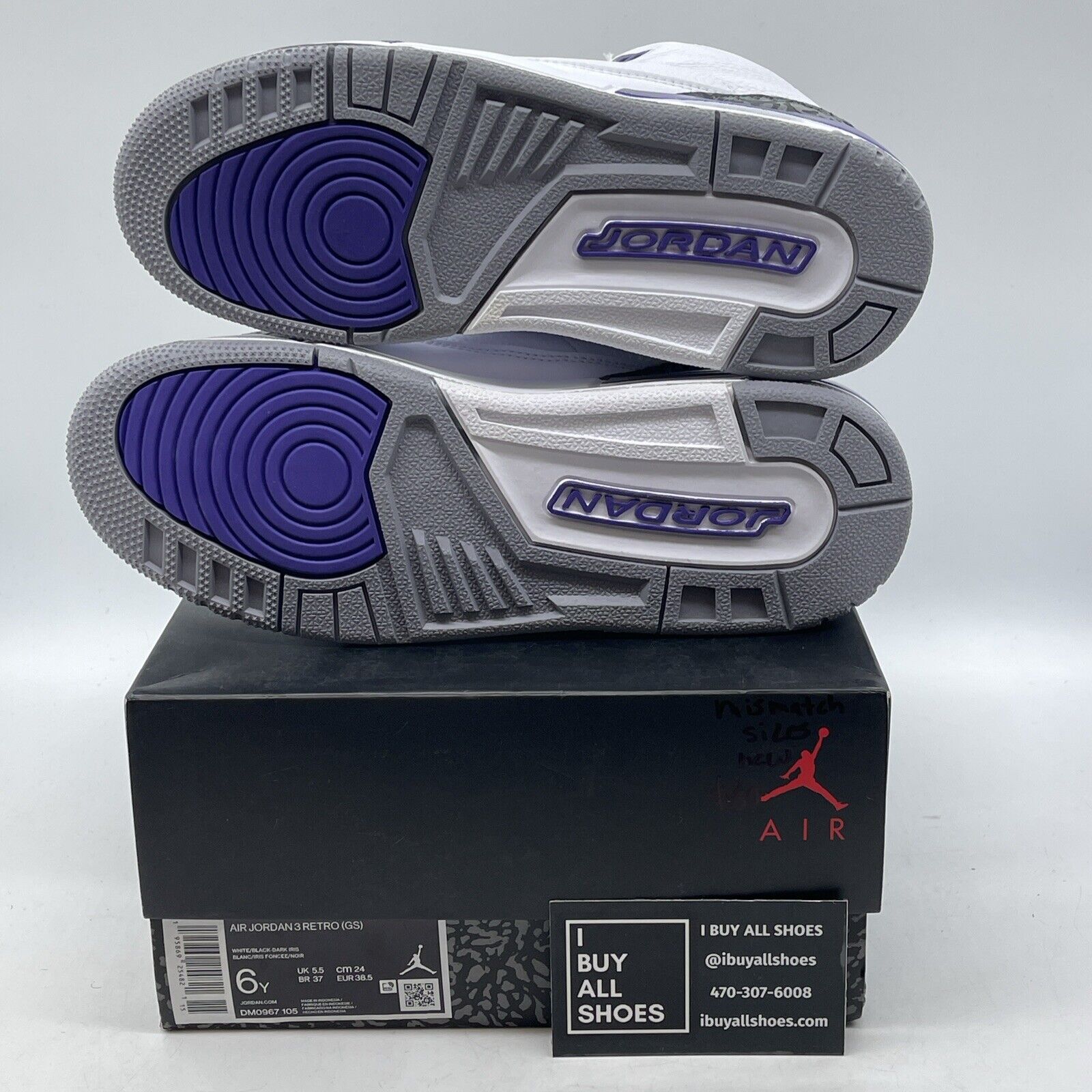 Size 4Y& 6Y- Jordan 3 Retro Mid Dark Iris Leather Suede (MISMATCH) (DM0967-105)