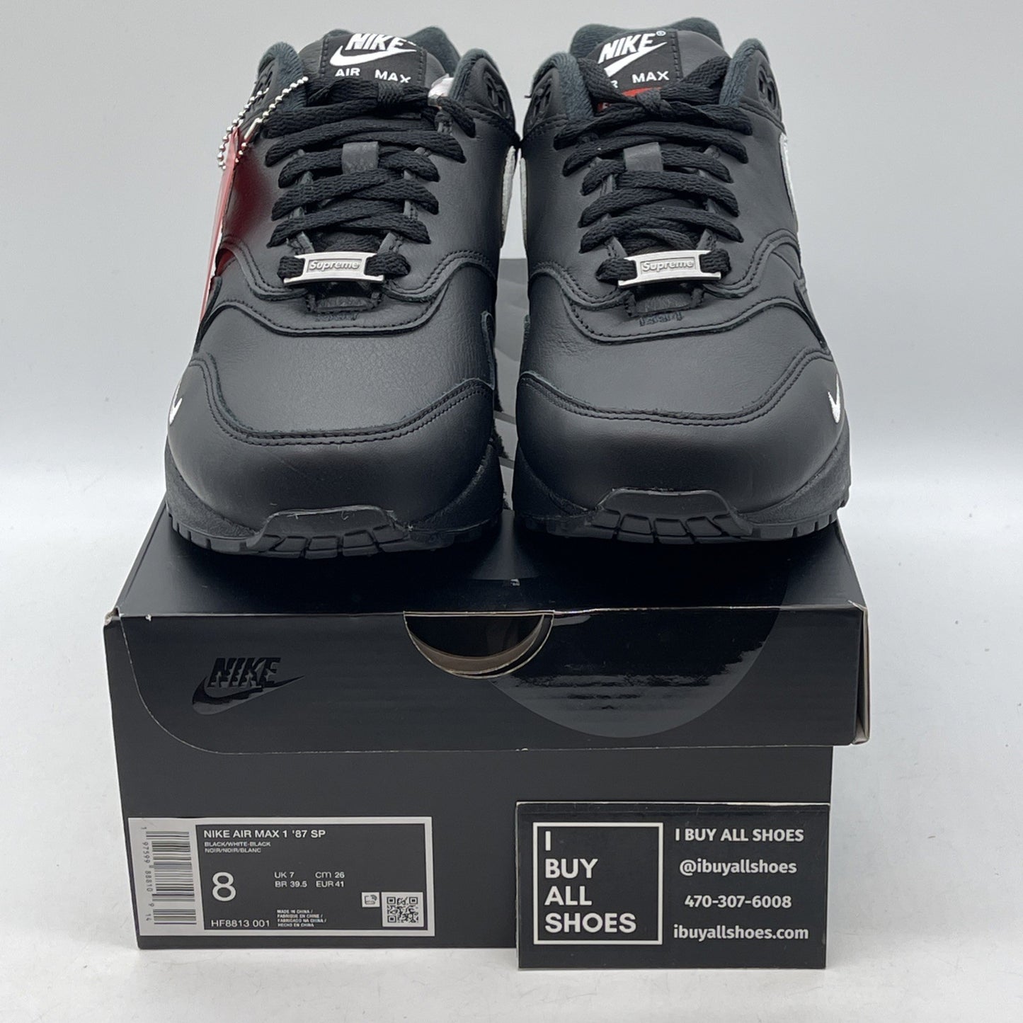 Size 8 - Nike Supreme x Air Max 1 '87 SP Black White Leather (HF8813-001)