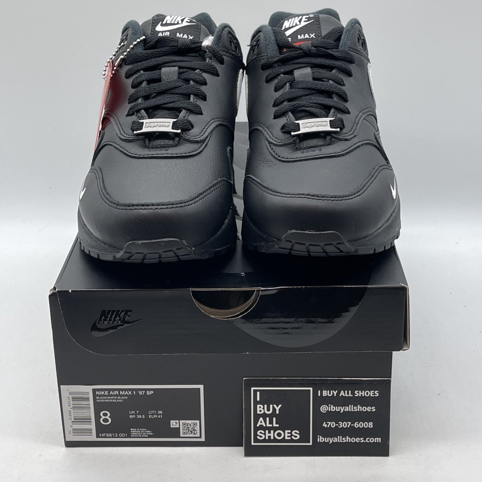 Size 8 - Nike Supreme x Air Max 1 '87 SP Black White Leather (HF8813-001)