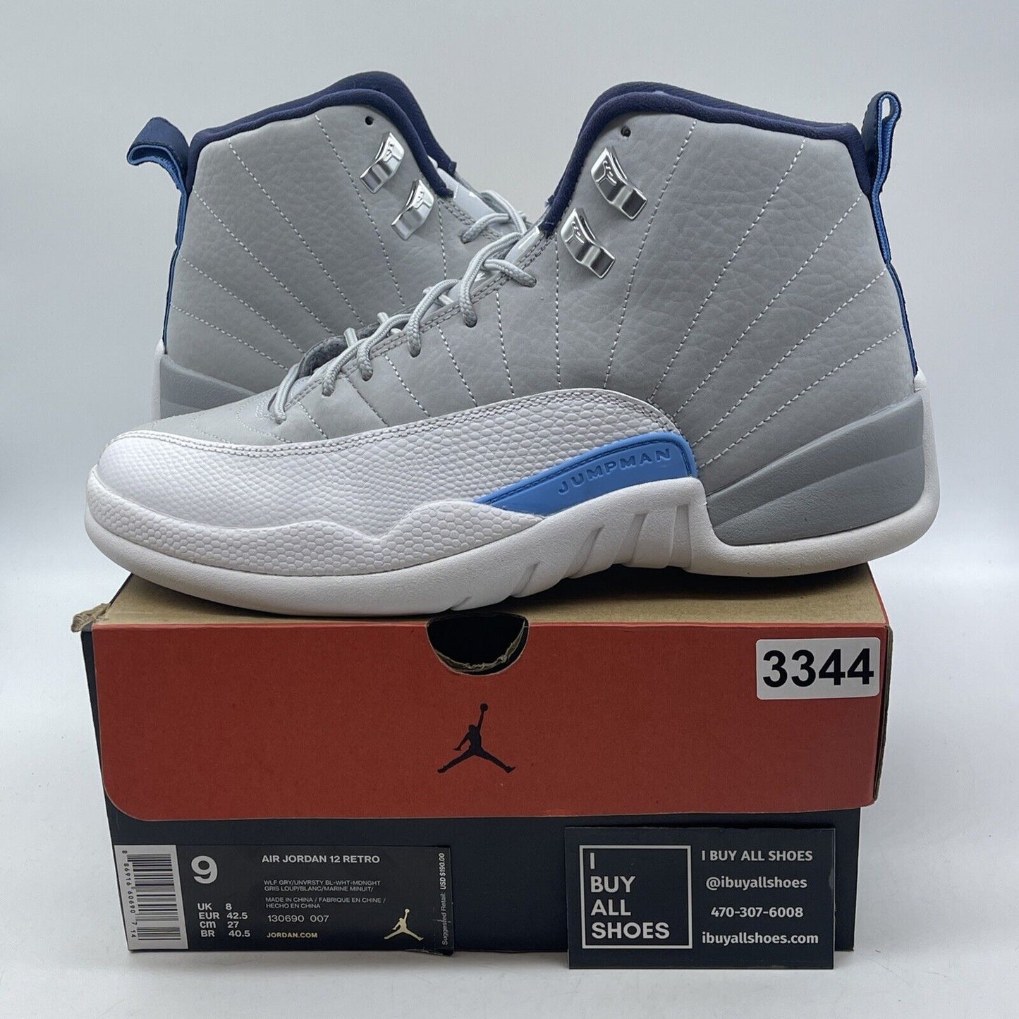 Size 9 - Air Jordan 12 Retro Grey University Blue Suede Leather (130690-007)