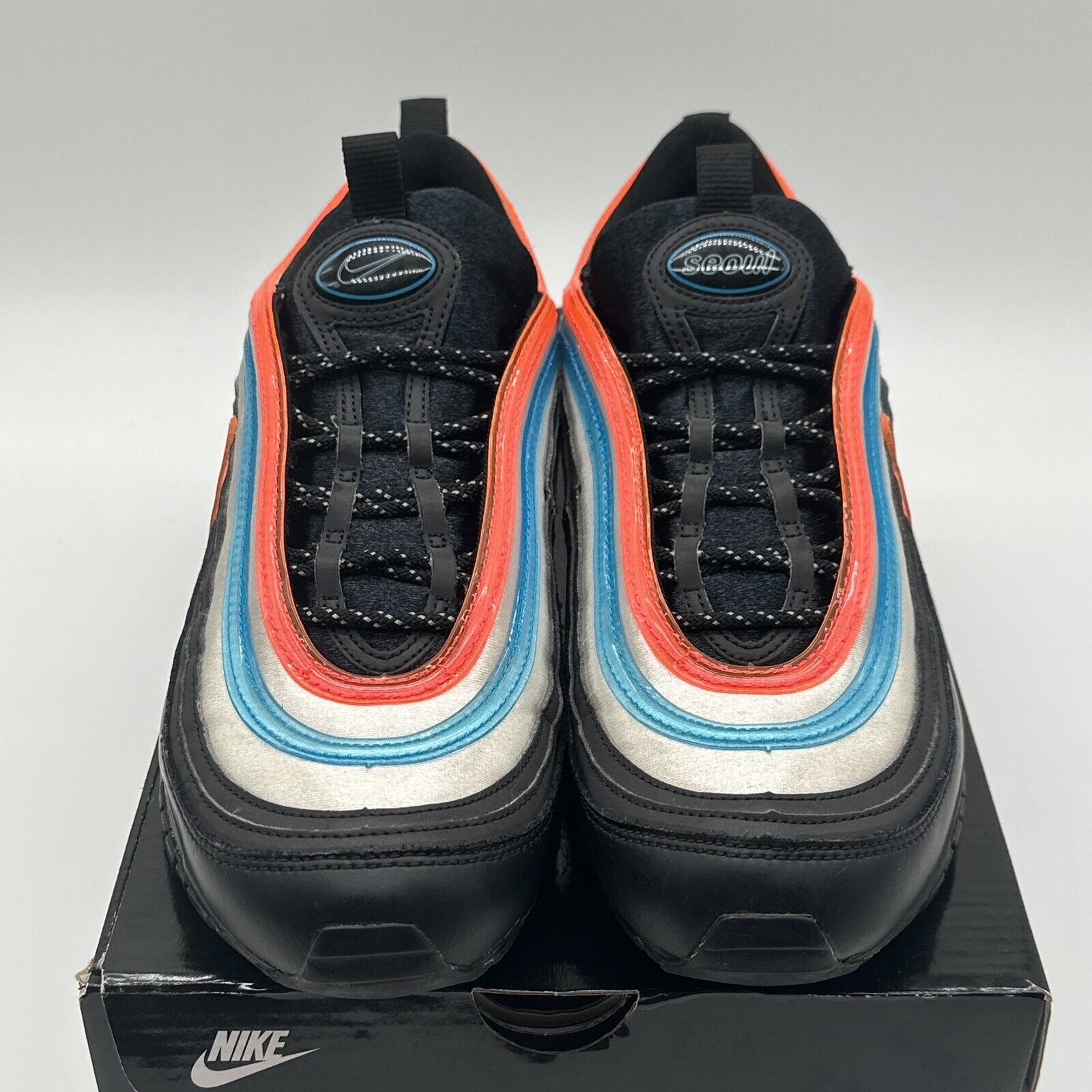 Size 11.5 -  Nike Air Max 97 Low On Air: Neon Seoul Black Blue Orange Premium OG