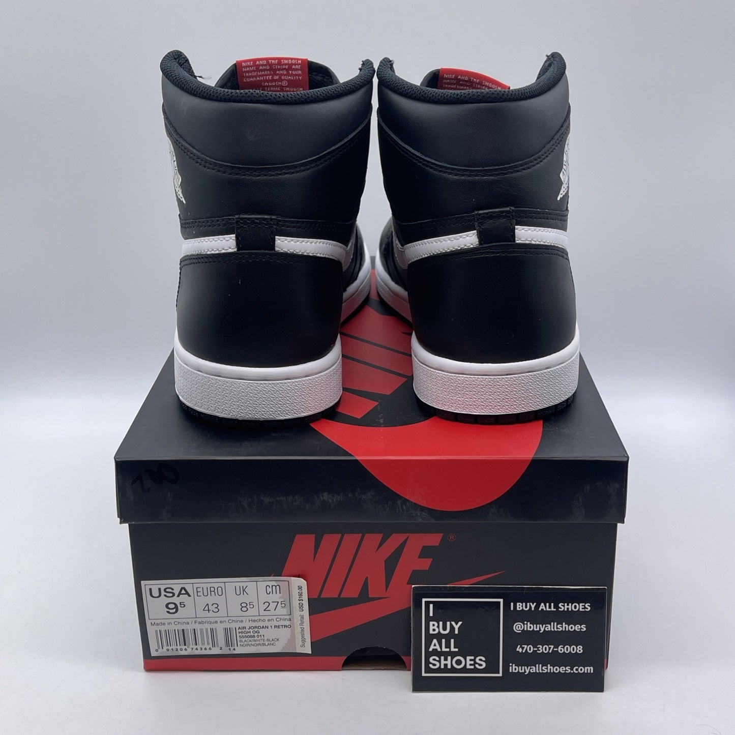 Size 9.5 - Air Jordan 1 Retro OG Prm High Yin Yang Black Leather (555088-011)