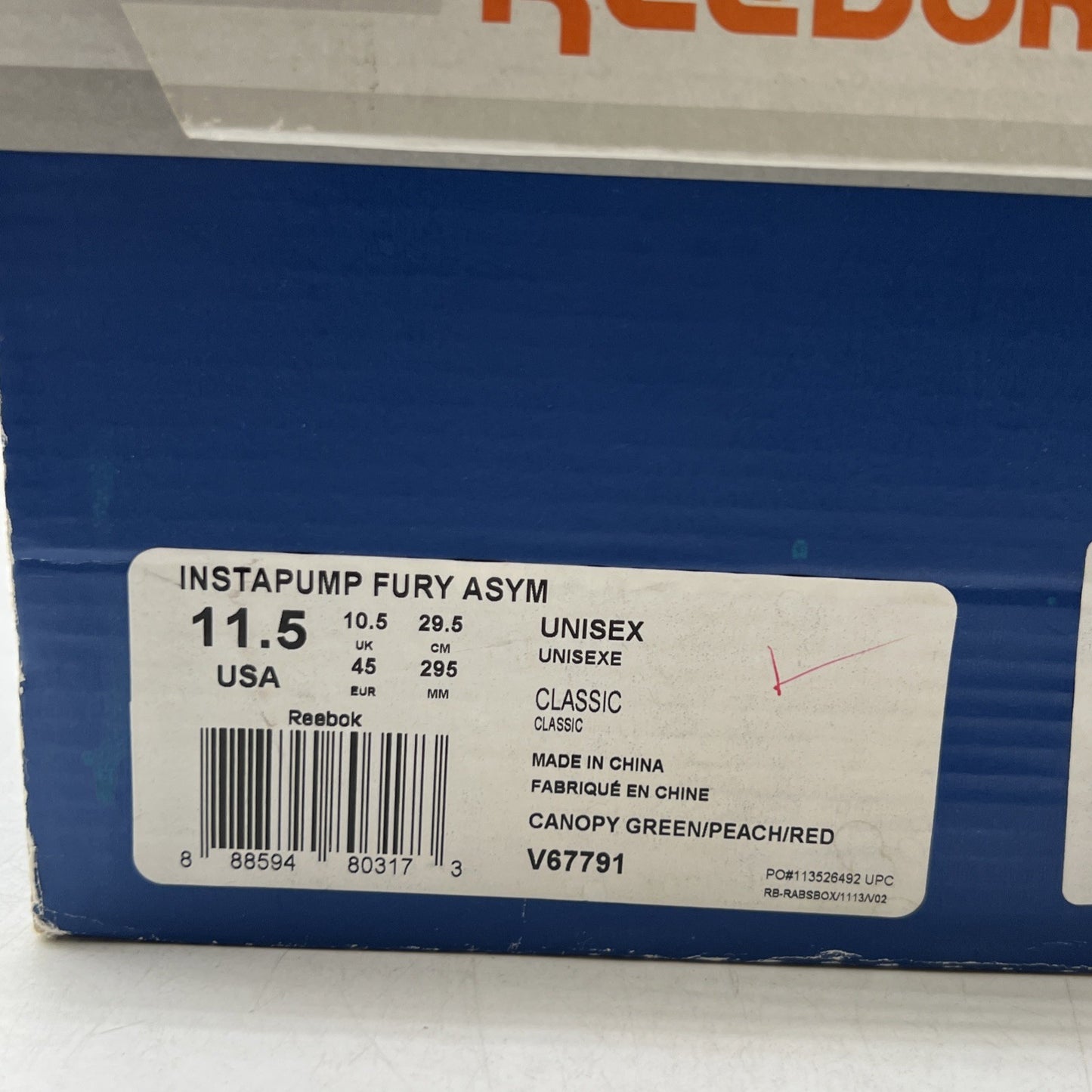 Size 11.5 - Reebok InstaPump Fury ASYM Orange W (V67791)