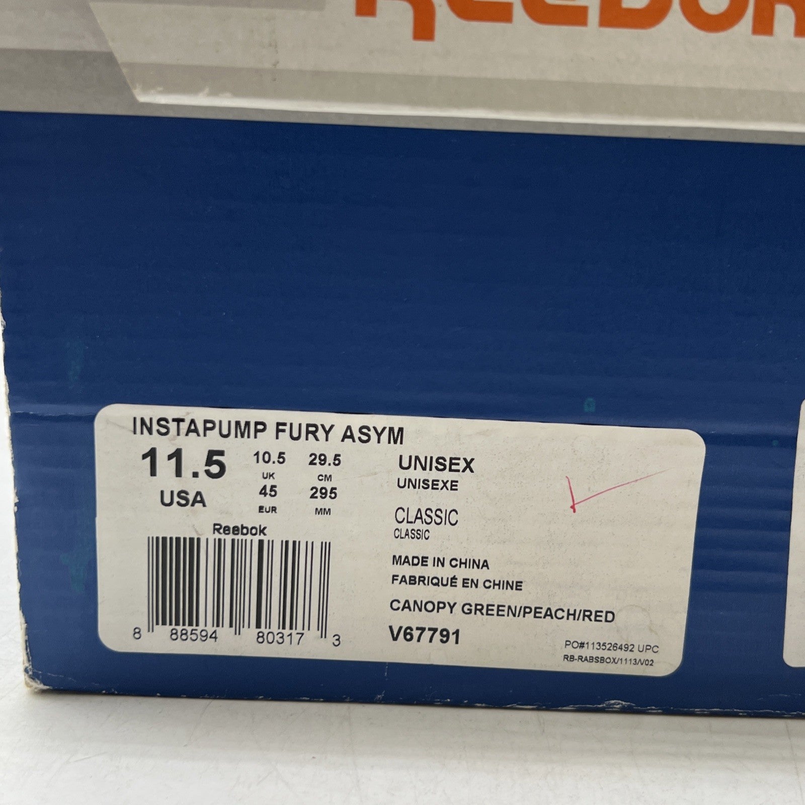 Size 11.5 - Reebok InstaPump Fury ASYM Orange W (V67791)