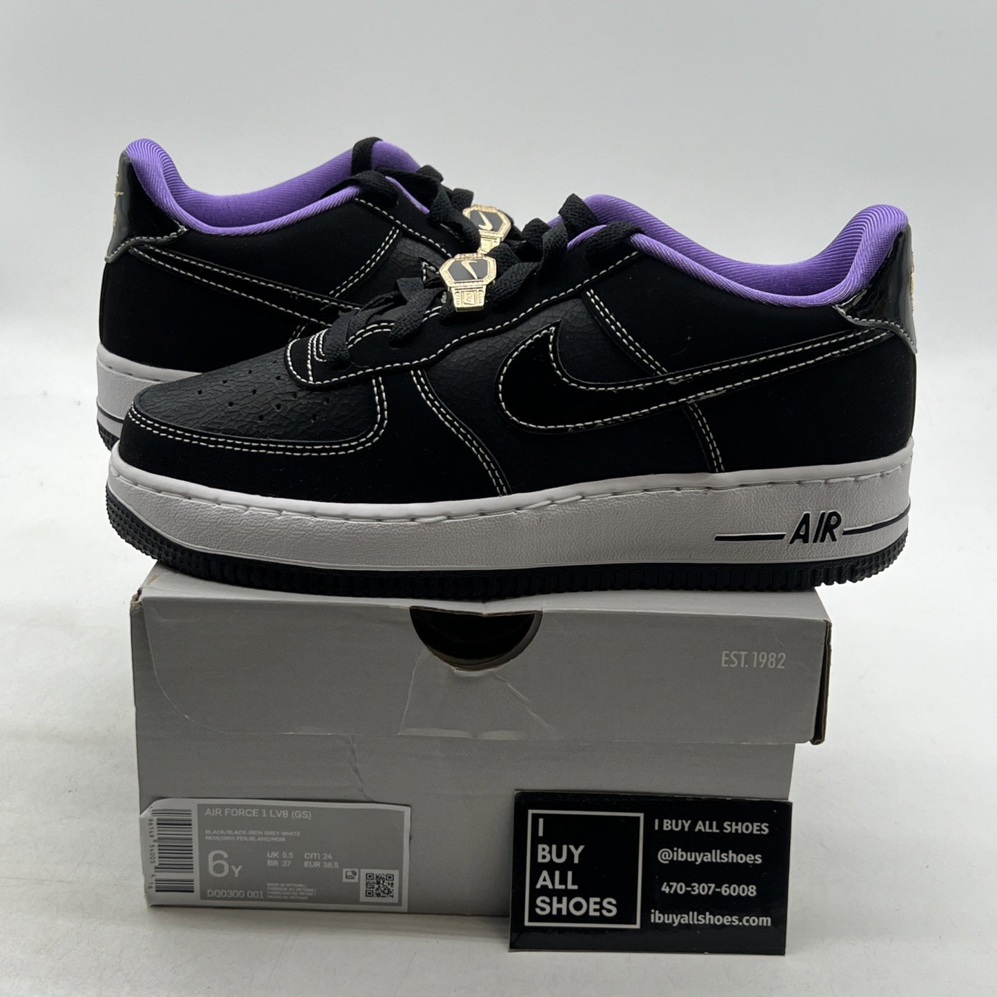 Size 6Y - Nike Air Force 1 Black White Purple (DQ0300-001)
