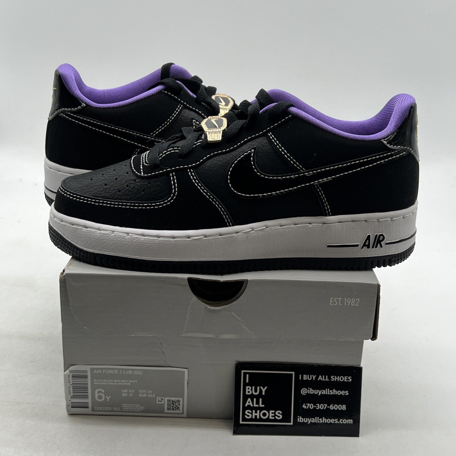 Size 6Y - Nike Air Force 1 Black White Purple (DQ0300-001)