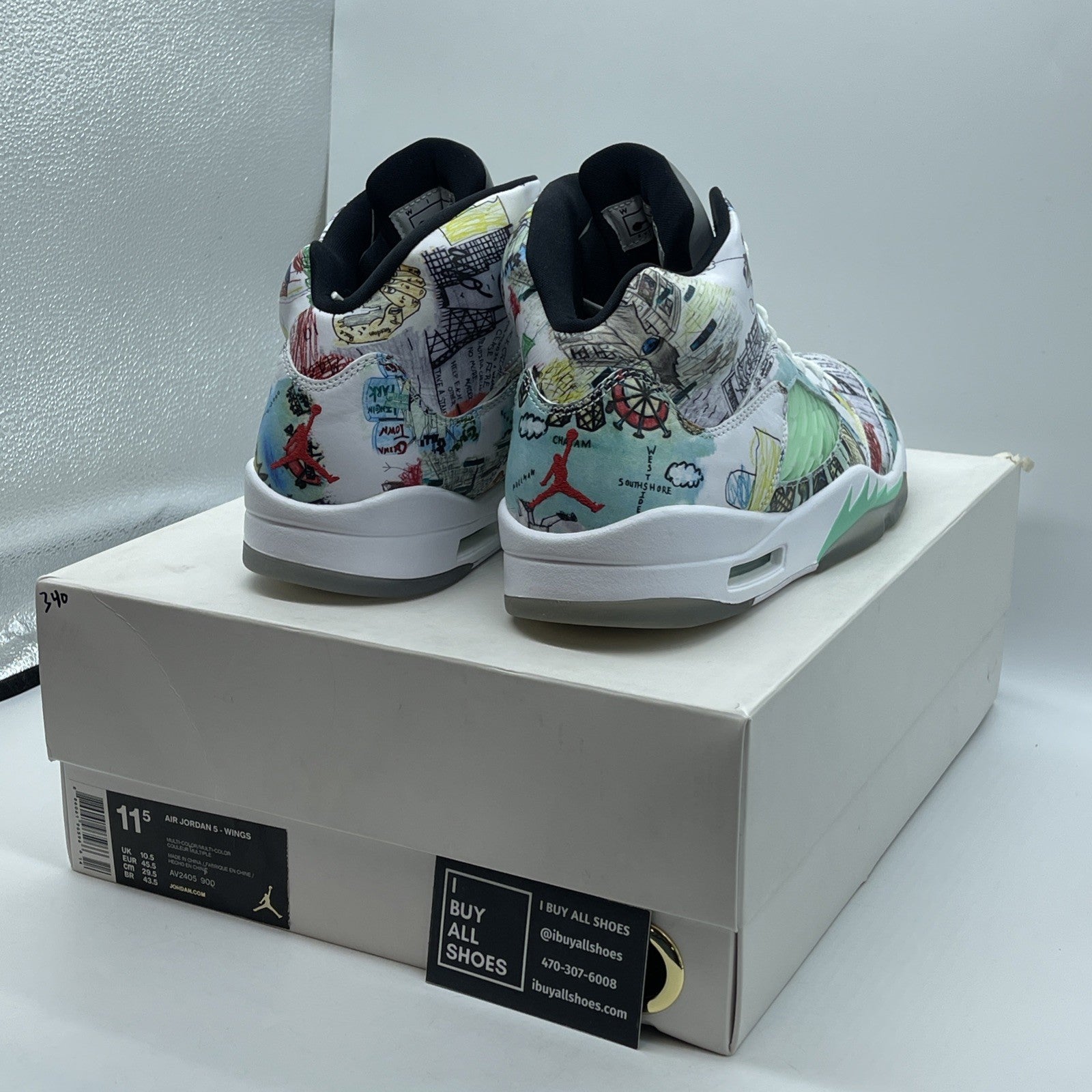 Size 11.5 - Air Jordan 5 Retro Wings White Blue Leather (AV2405-900)