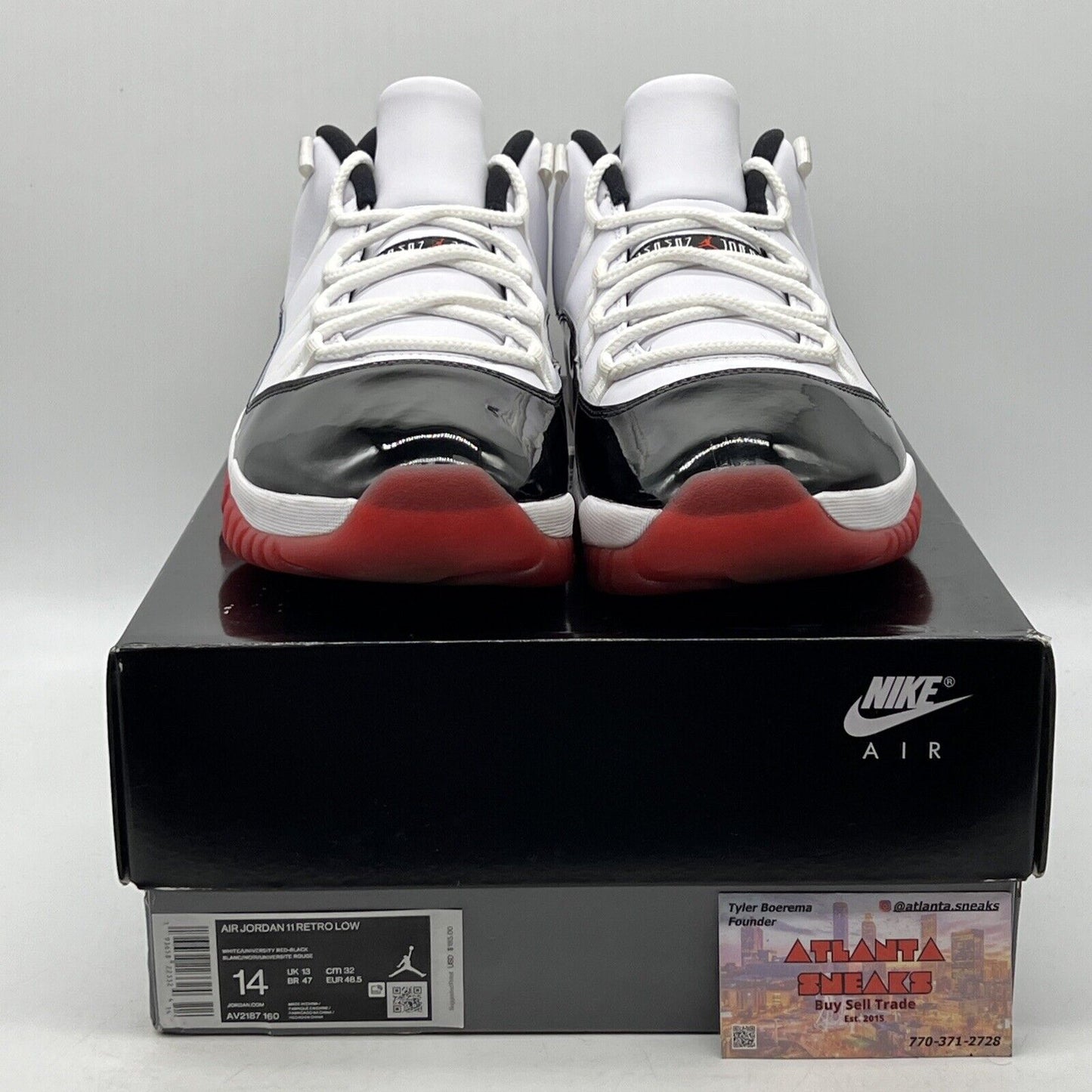 Size 14 - Jordan 11 Retro Low Concord-Bred Black White Red Leather (AV2187-160)