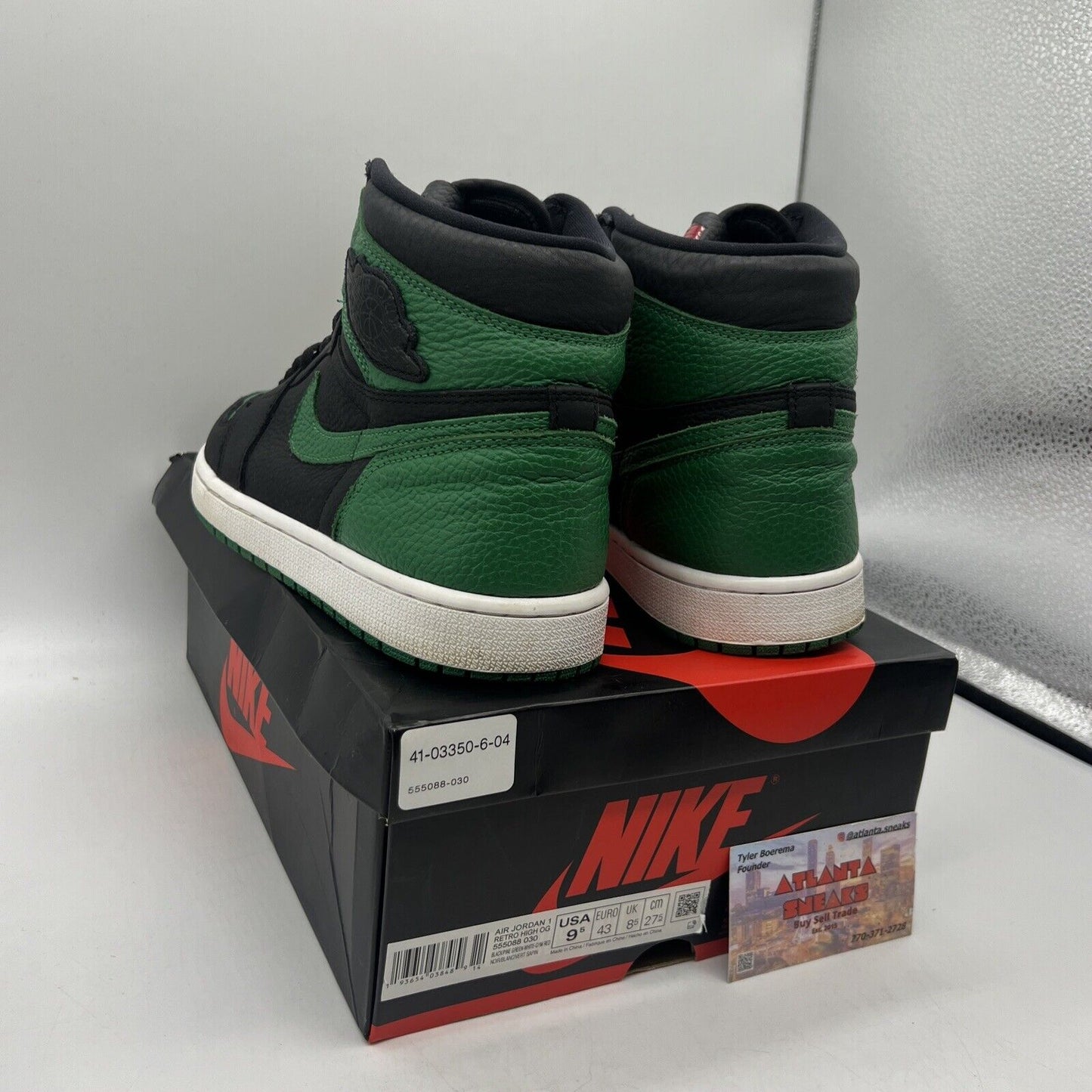 Size 9.5 - Jordan 1 Retro OG High Pine Green 2.0 Black White Green Red Leather