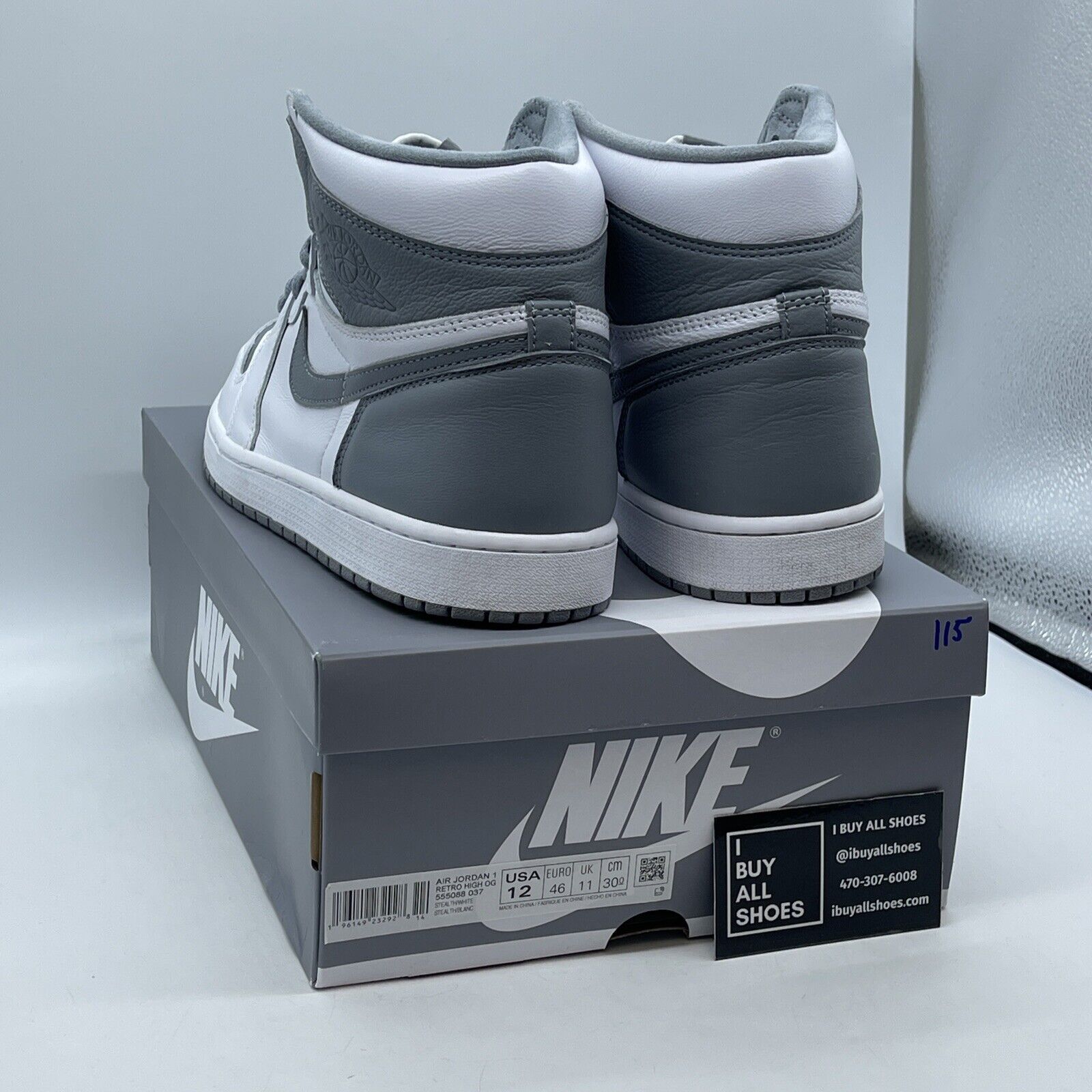 Size 12 - Jordan 1 Retro High OG Stealth White Grey Leather (555088-037)
