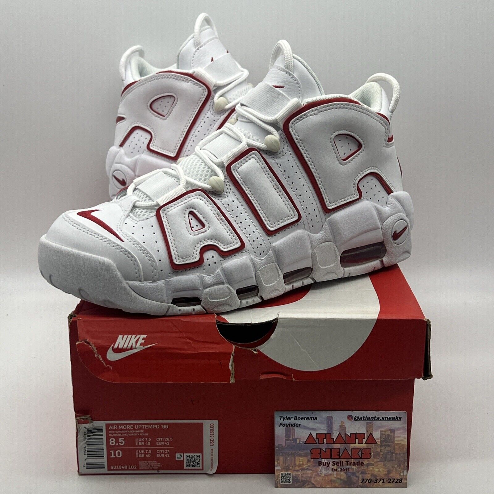 Size 8.5 - Nike Air More Uptempo White Varsity Red 2018 White Leather 921948-102