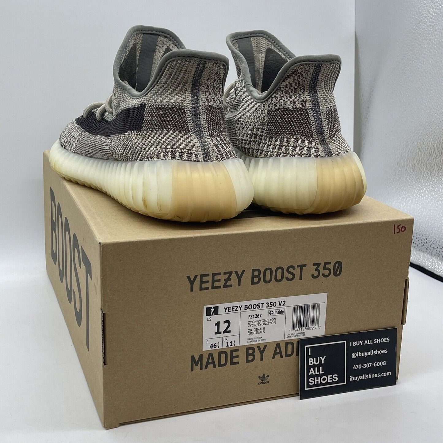 Size 12 - adidas Yeezy Boost 350 V2 Low Zyon White Black Suede (FZ1267)