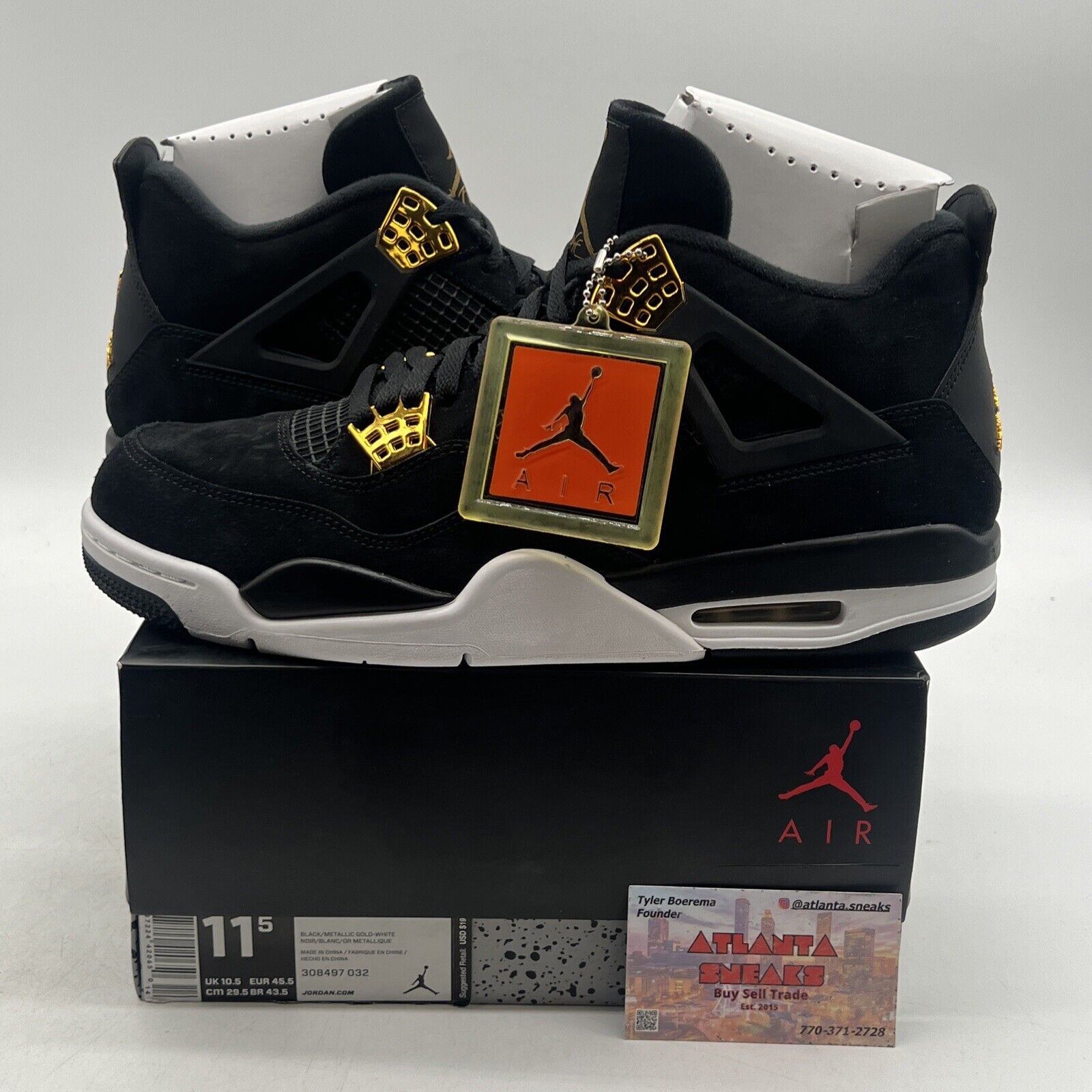 Size 11.5 - Jordan 4 Retro Royalty 2017 Gold Suede Black White (308497-032)