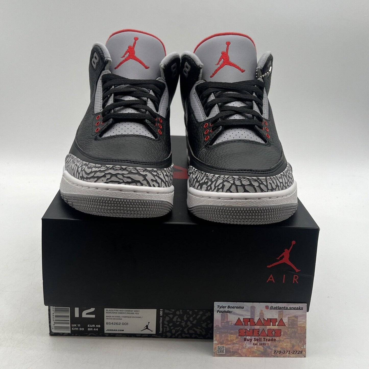 Size 12 - Jordan 3 Retro OG Mid Black Cement White Grey Leather  (854262-001)