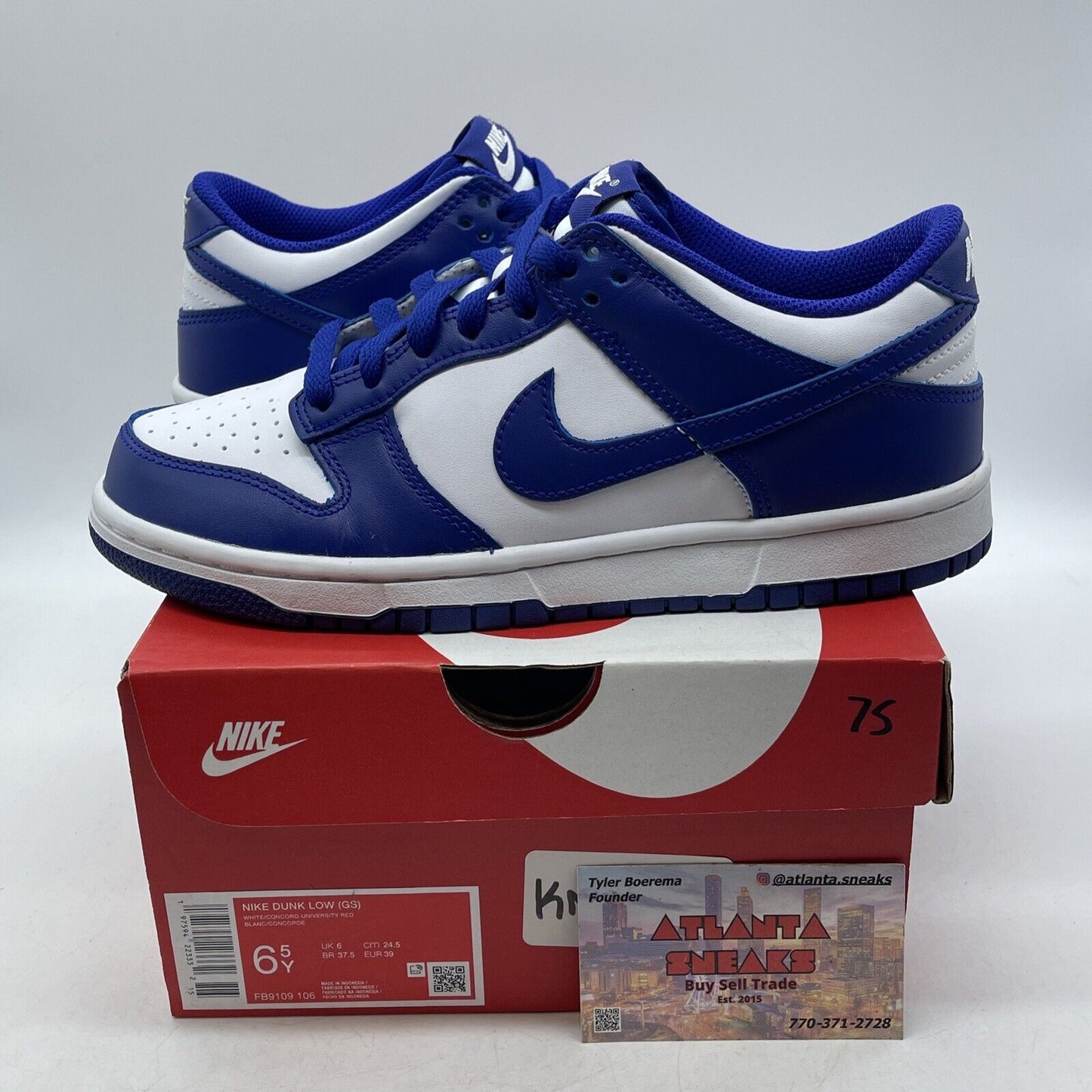 Size 6.5Y - Nike Dunk low Concord (GS) White Blue Leather (FB9109-106)