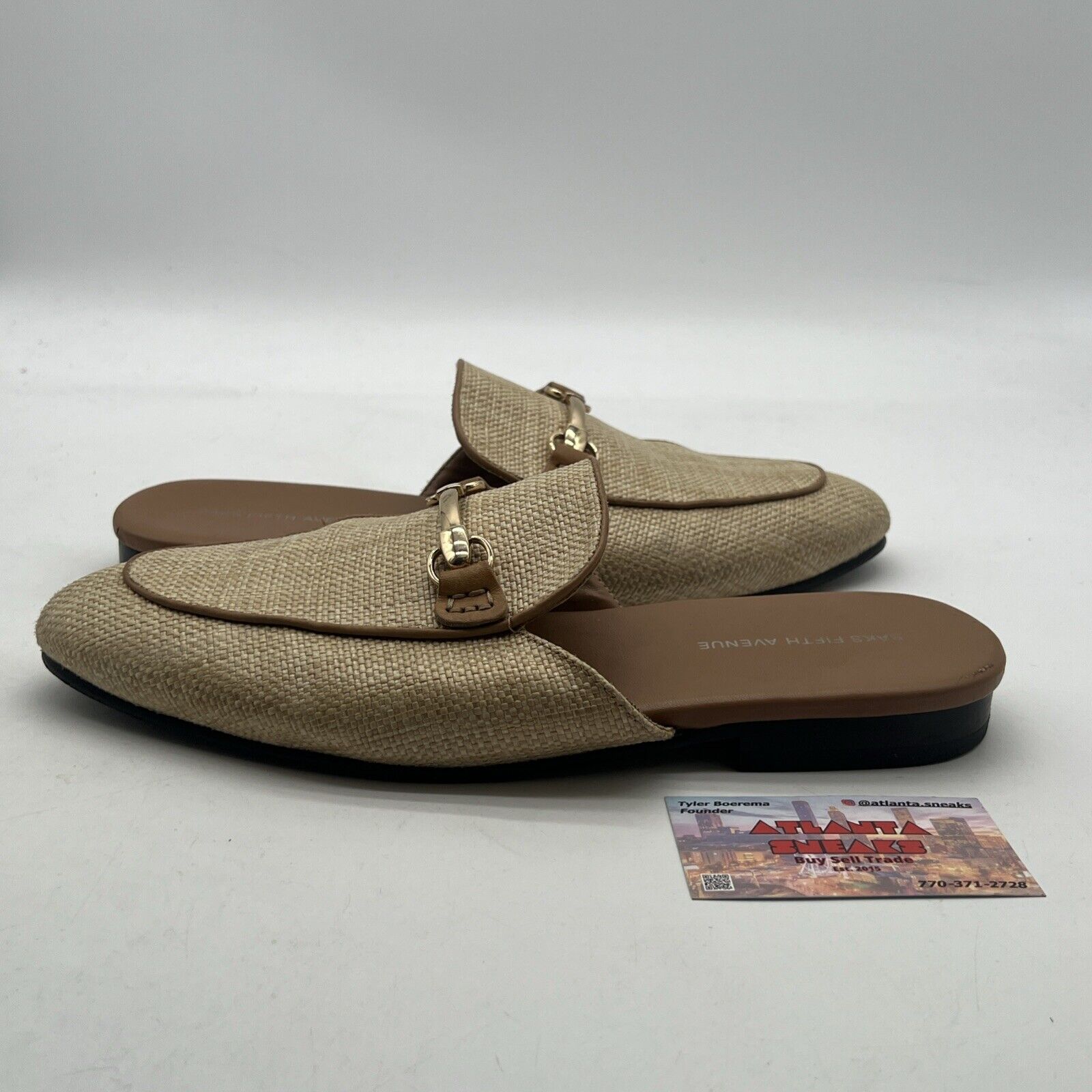 Size 10 - Saks Fifth Avenue Loafers Mens Redford Raffia Slip On Slides Straw