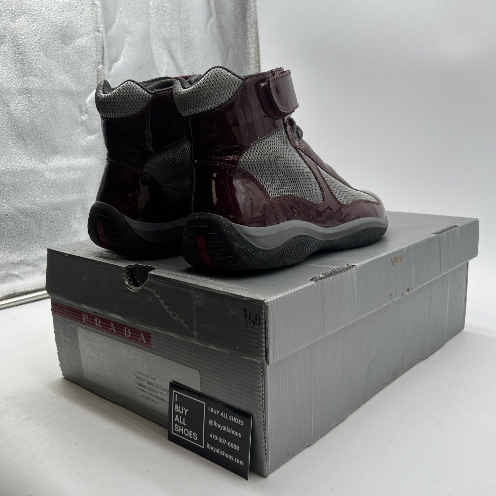 Size 5.5P - Prada Americas Cup Burgundy/Grey Hi Top Casual Sneakers Authentic