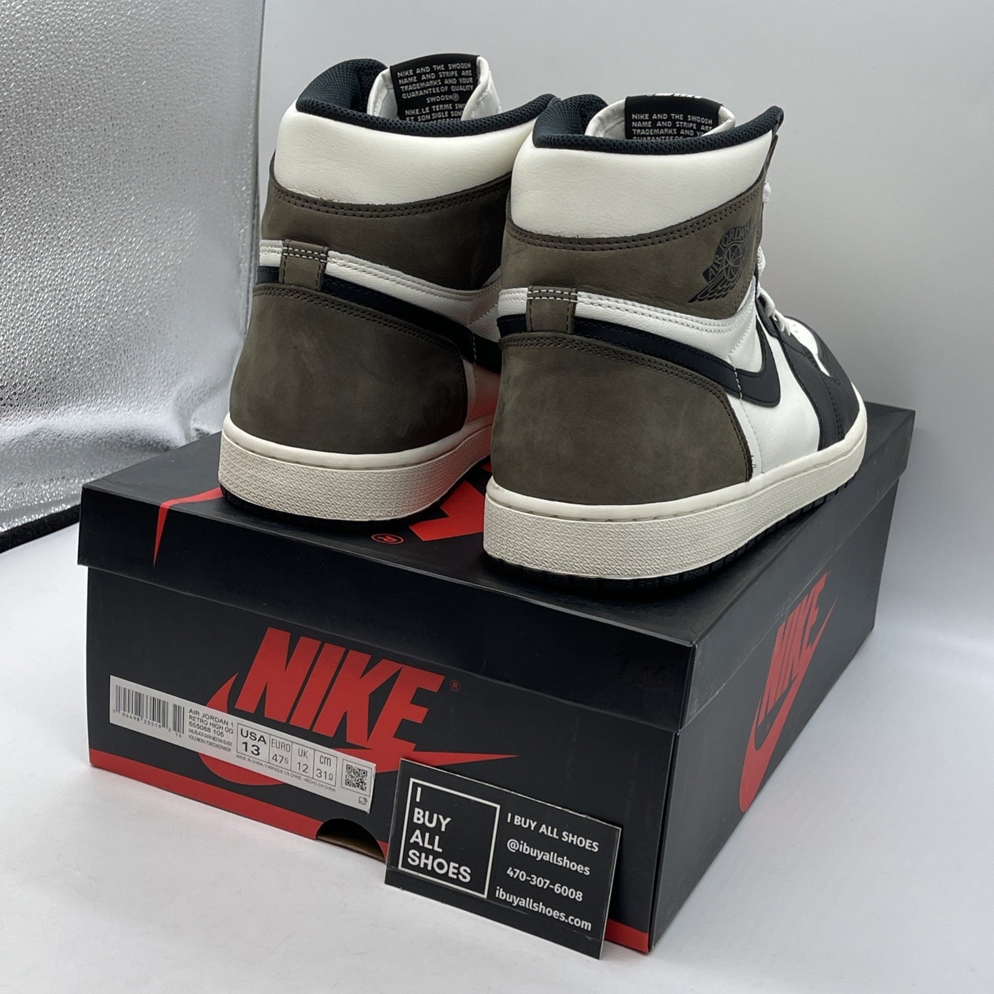 Size 13 - Jordan 1 Retro OG High Dark Mocha Brown Black Leather (555088-105)
