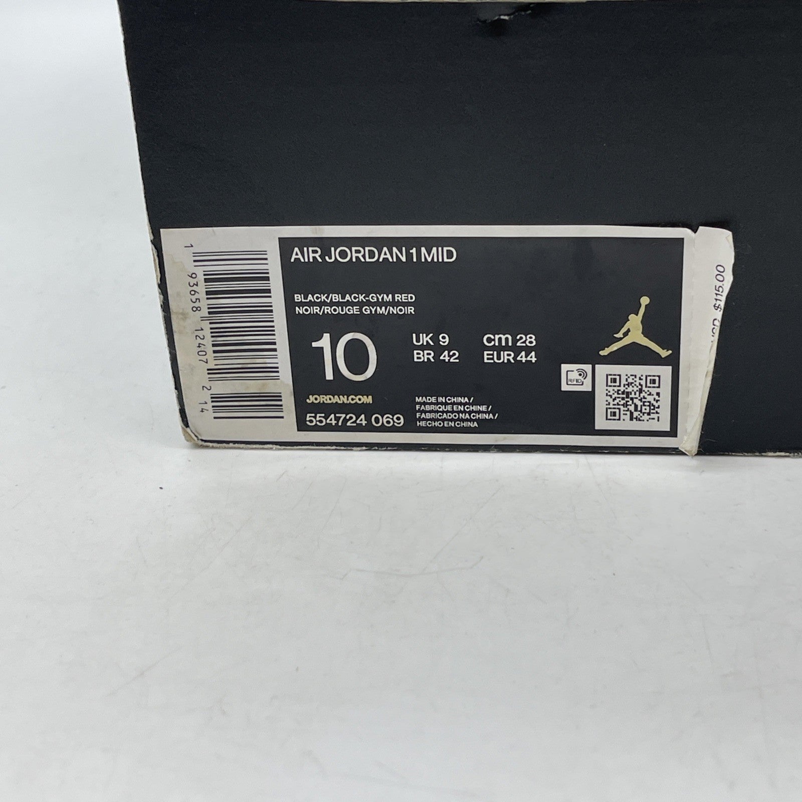 Size 10 - Jordan 1 Mid Chicago Black Toe White Red Leather (554724-069)