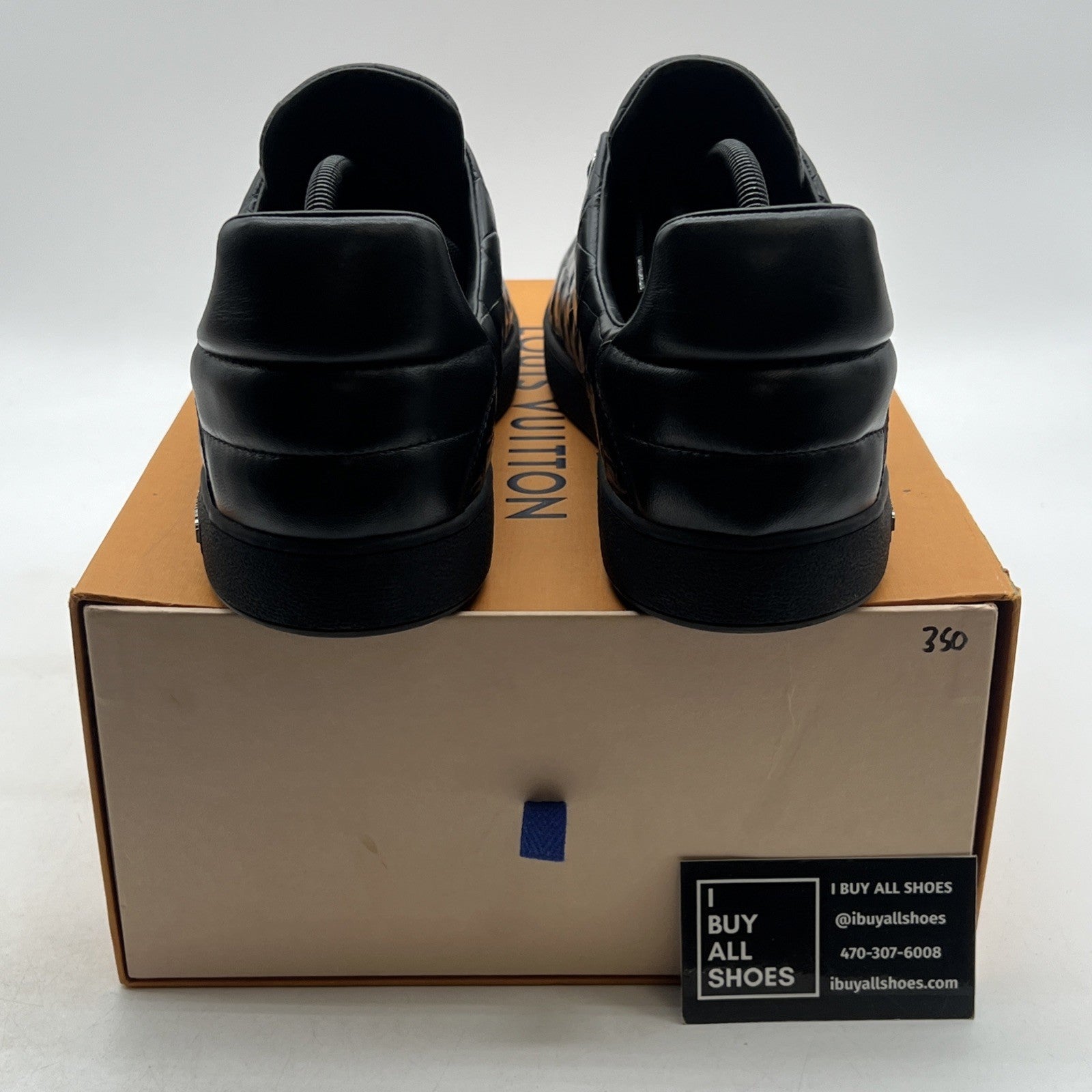 Size 10.5LV - LOUIS VUITTON MEN BLACK CROCODILE LEATHER SHOES SNEAKERS