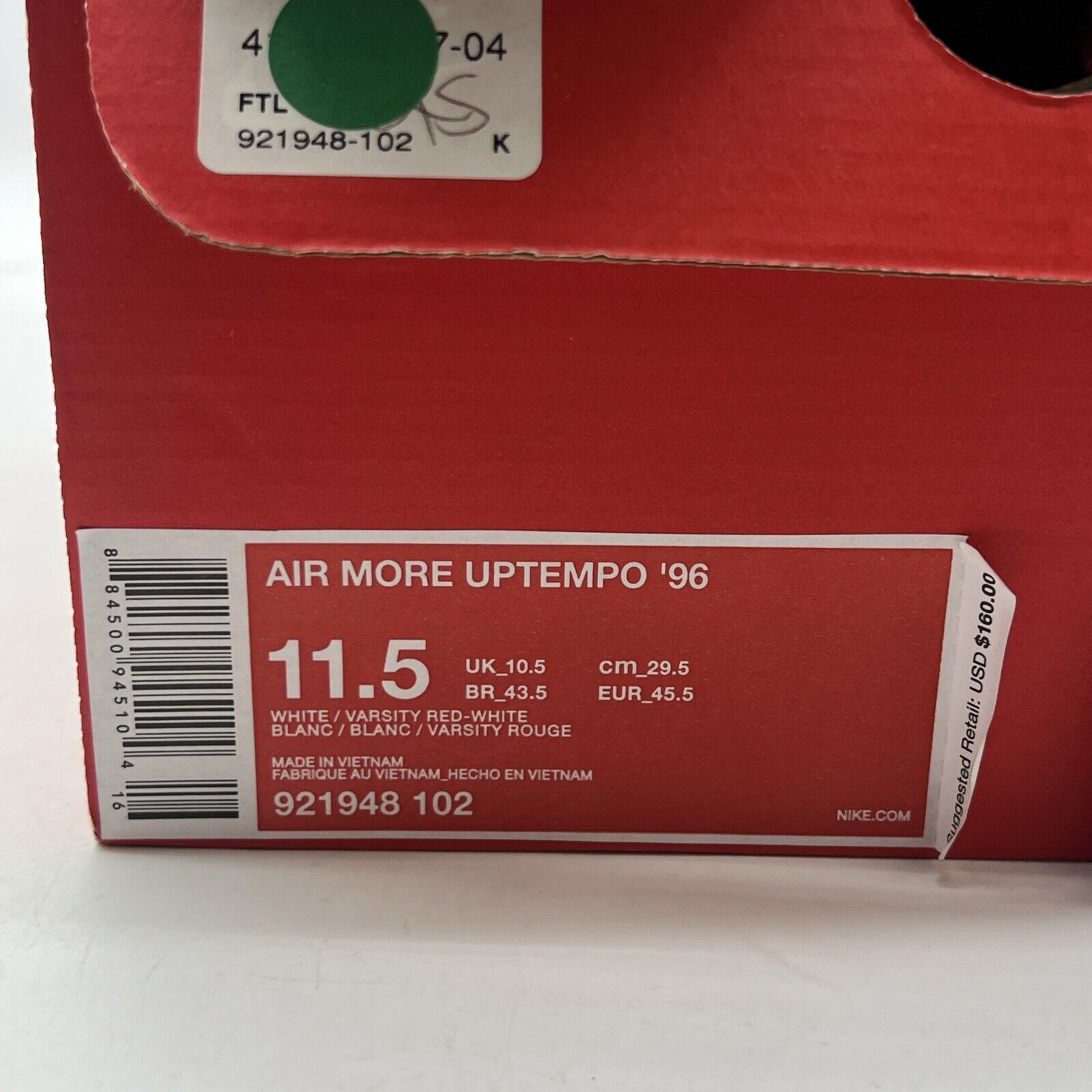 Size 11.5 - Nike Air More Uptempo White Varsity Red 2018 (921948-102)