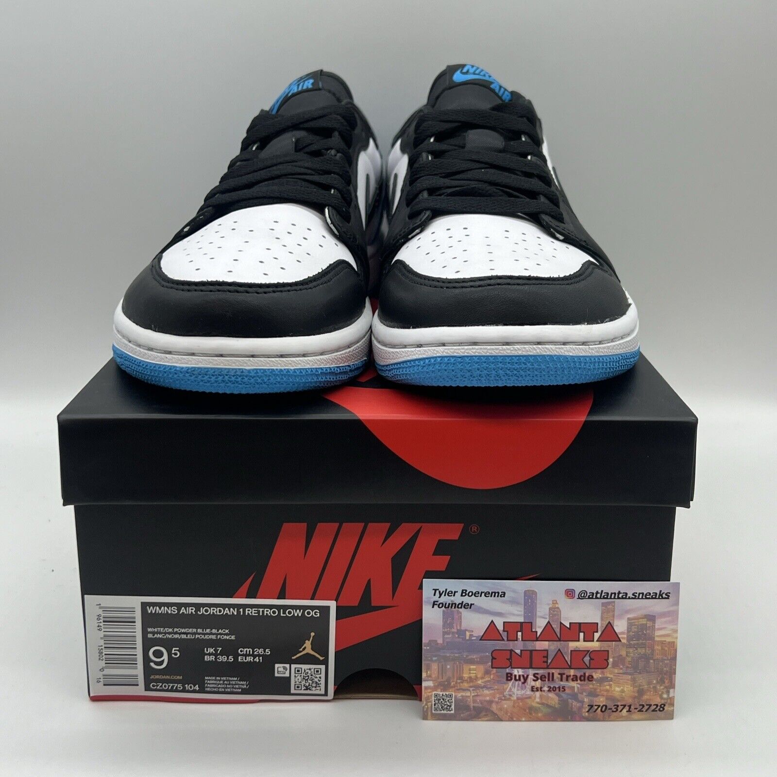 Jordan 1 Retro Low Women's Sneakers Sz 9.5  Black Dark Powder Blue CZ0775-104