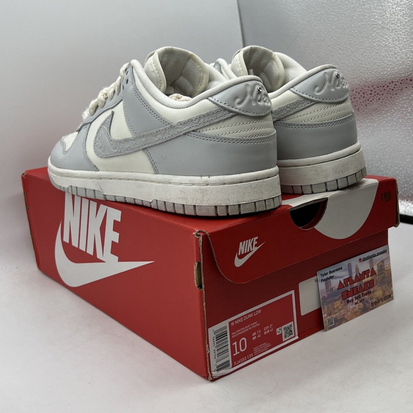 Size 10 - Nike Dunk Low Needlework W White Leather (FJ4553-133)