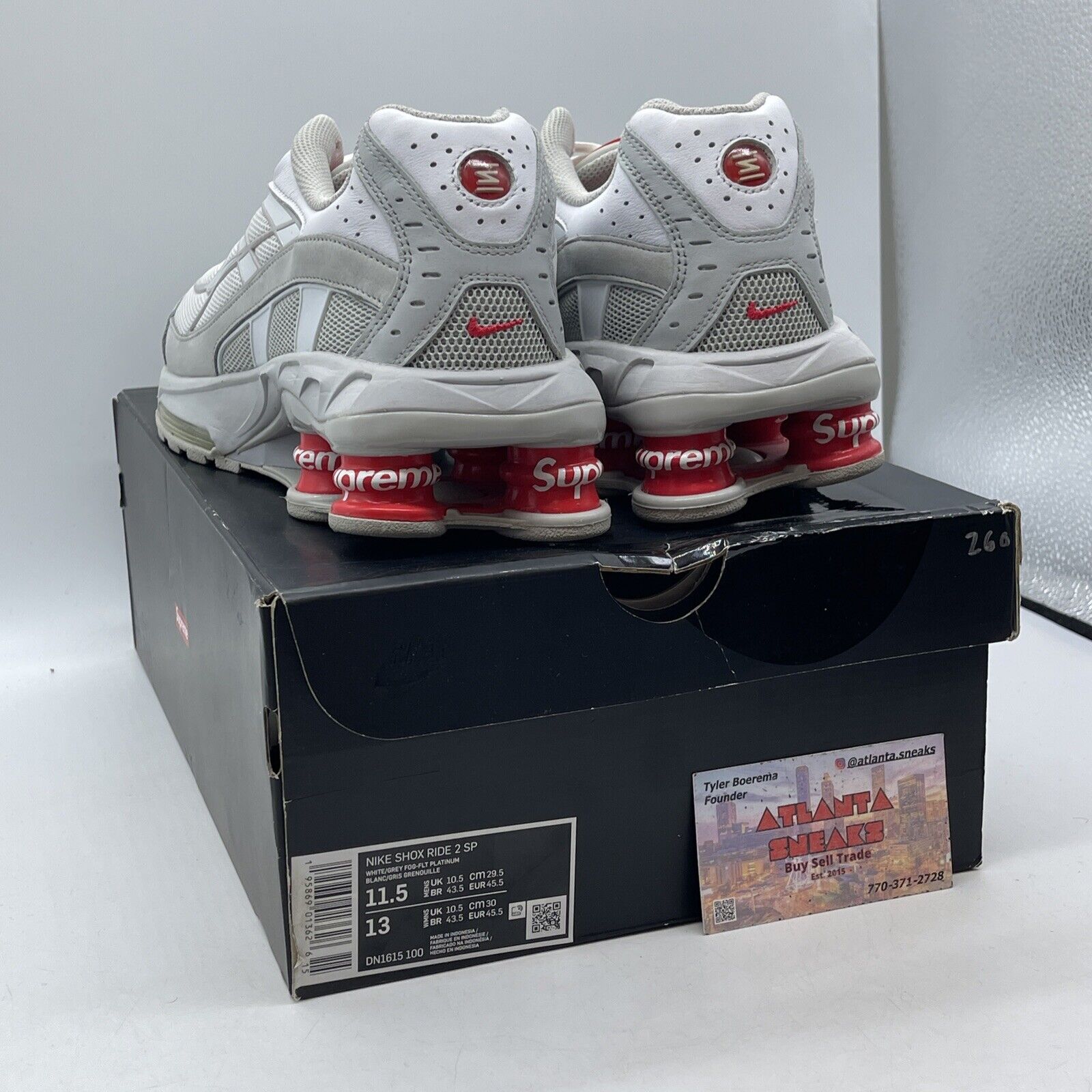 Size 11.5 - Nike Supreme x Shox Ride 2 White Grey Red Suede Leather (DN1615-100)