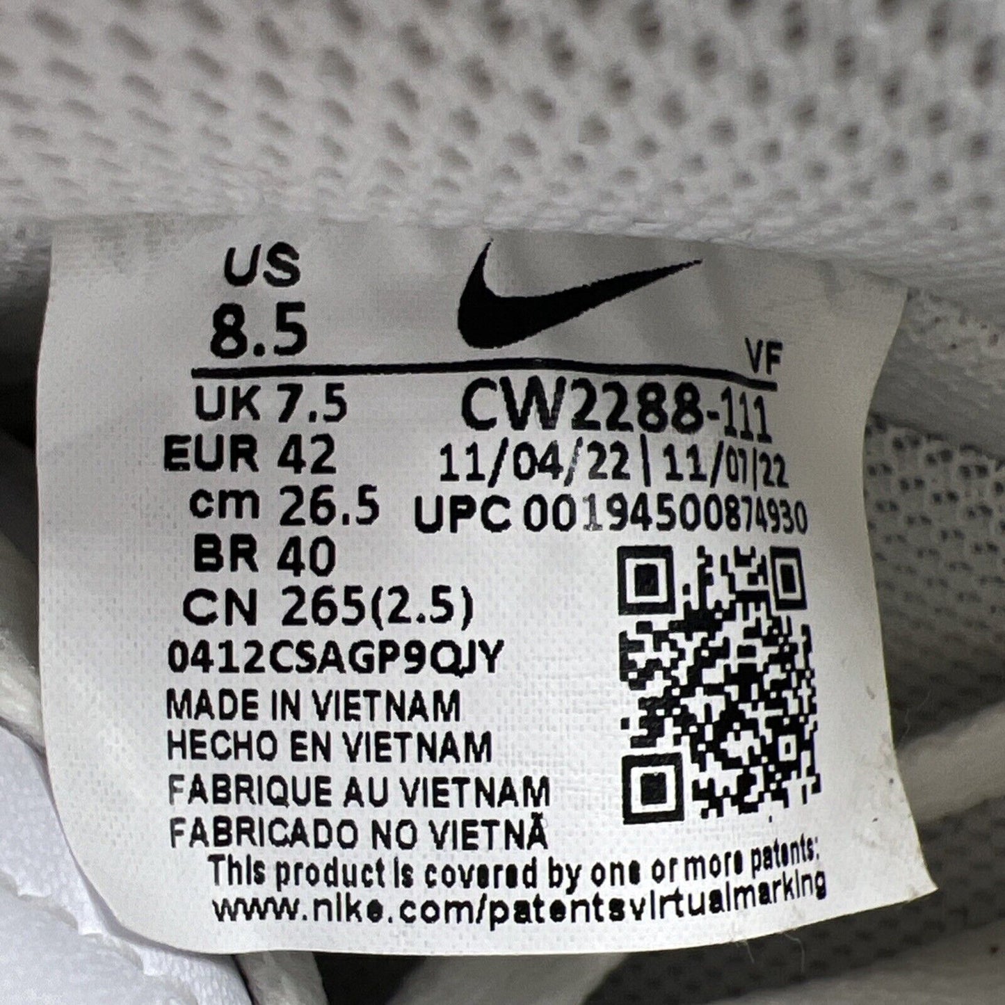 Size 8.5 - Nike Air Force 1 '07 Low Triple White (CW2288-111)