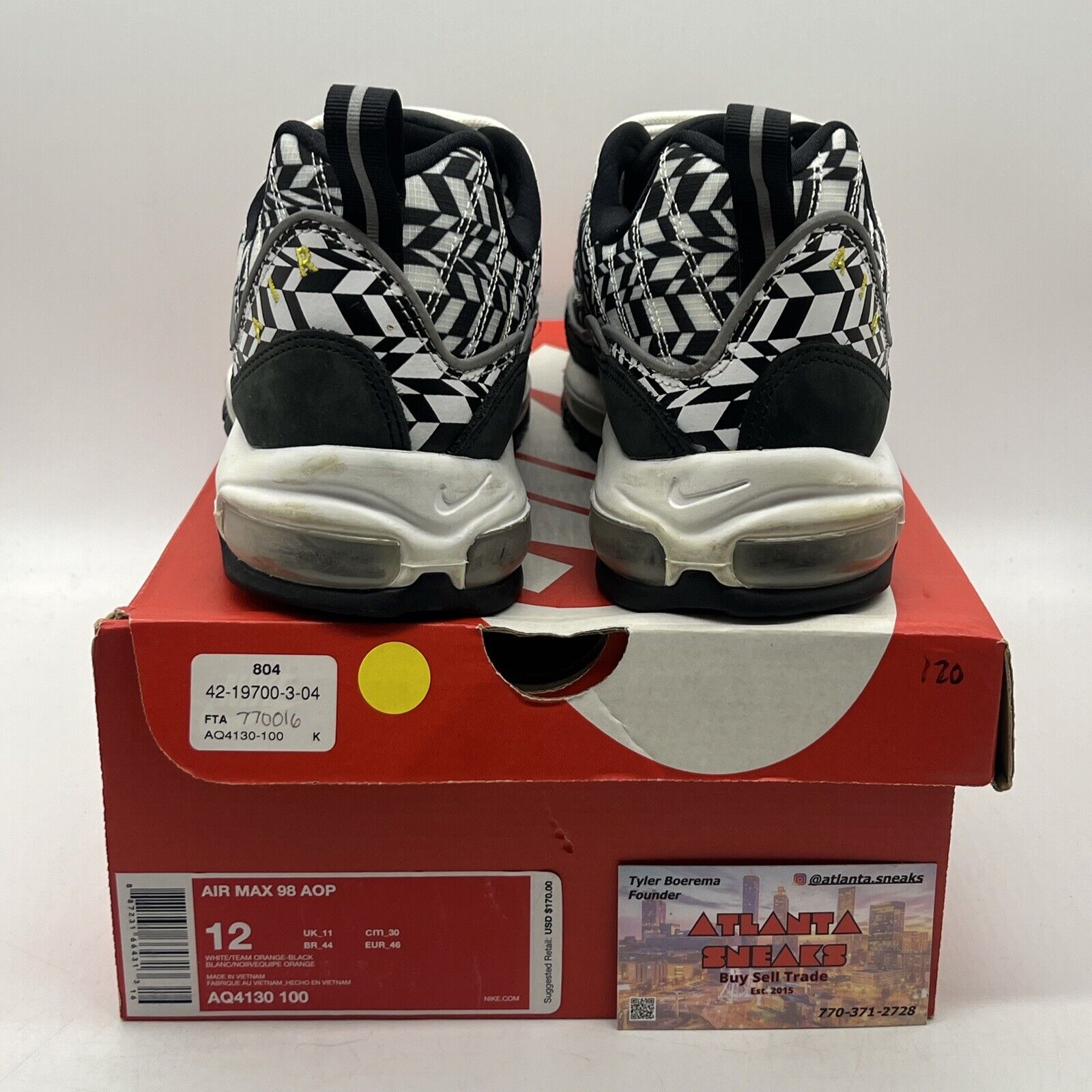 Size 12 - Nike Air Max 98 All Over Print Black White (AQ4130-100)