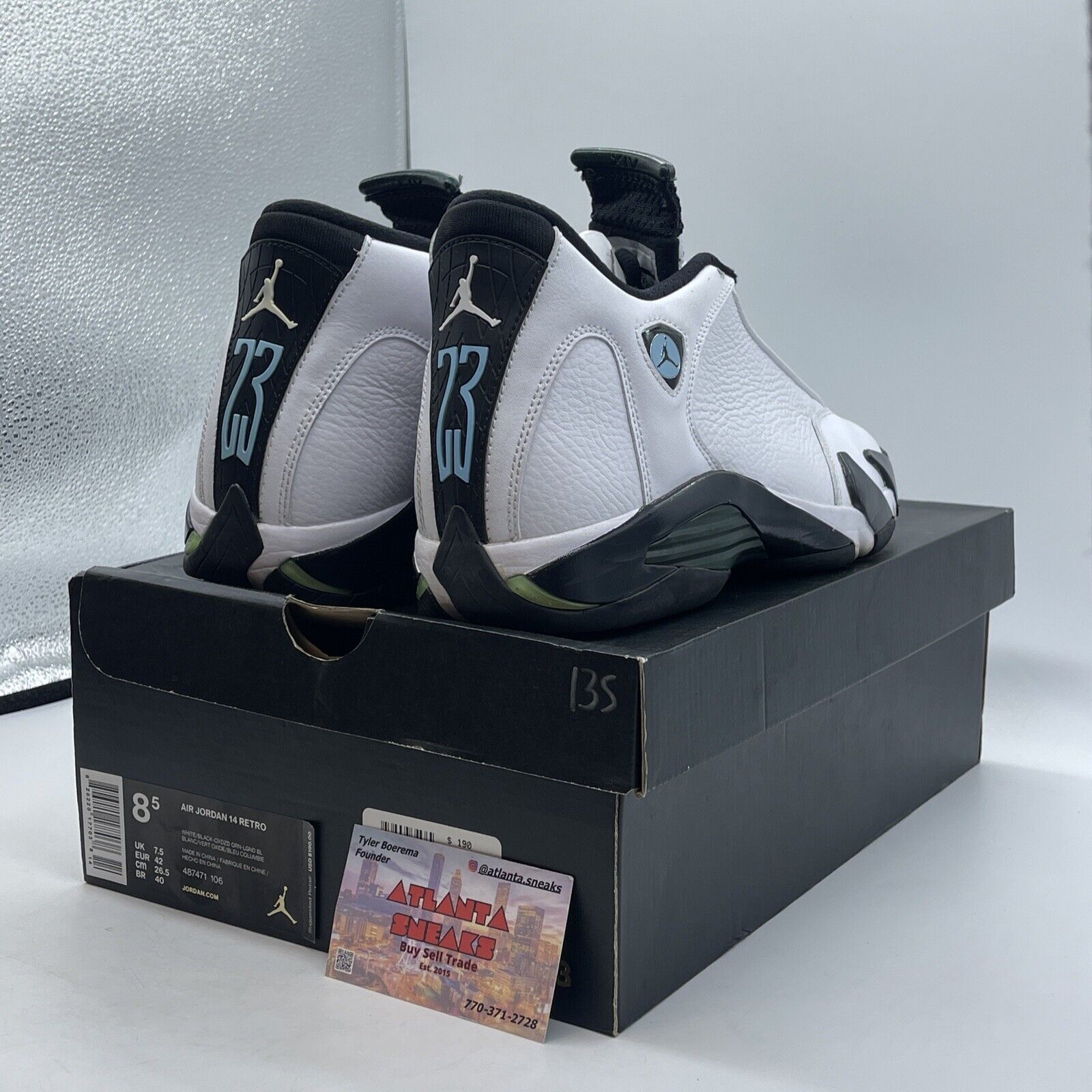 Size 8.5 - Air Jordan 14 Retro 2016 Oxidized Green White Black (487471-106)